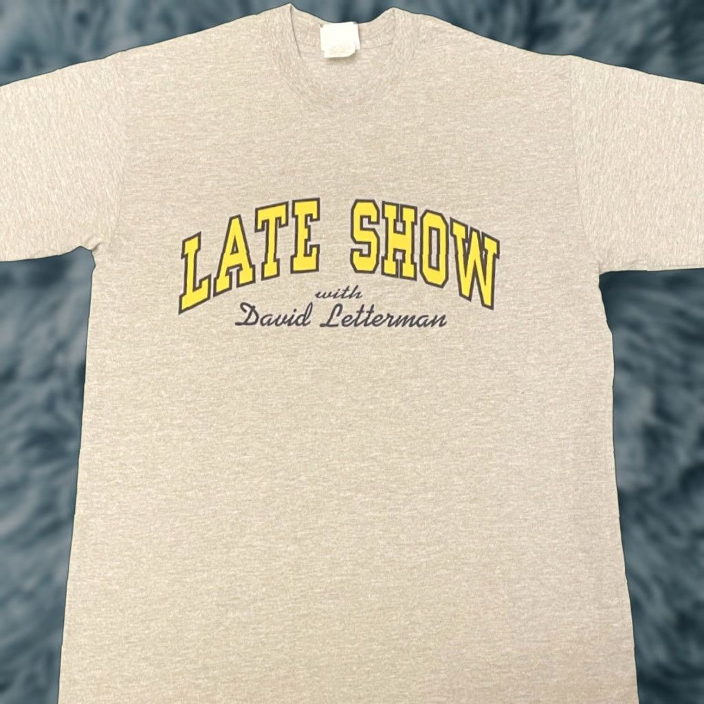 Vintage VINTAGE Late Show With David Letterman TV Show Promo VTG Shirt Mens M Gray 90s TV Movie Classic USA 1990s Mens Size US M / EU 48-50 / 2 - 1 Thumbnail