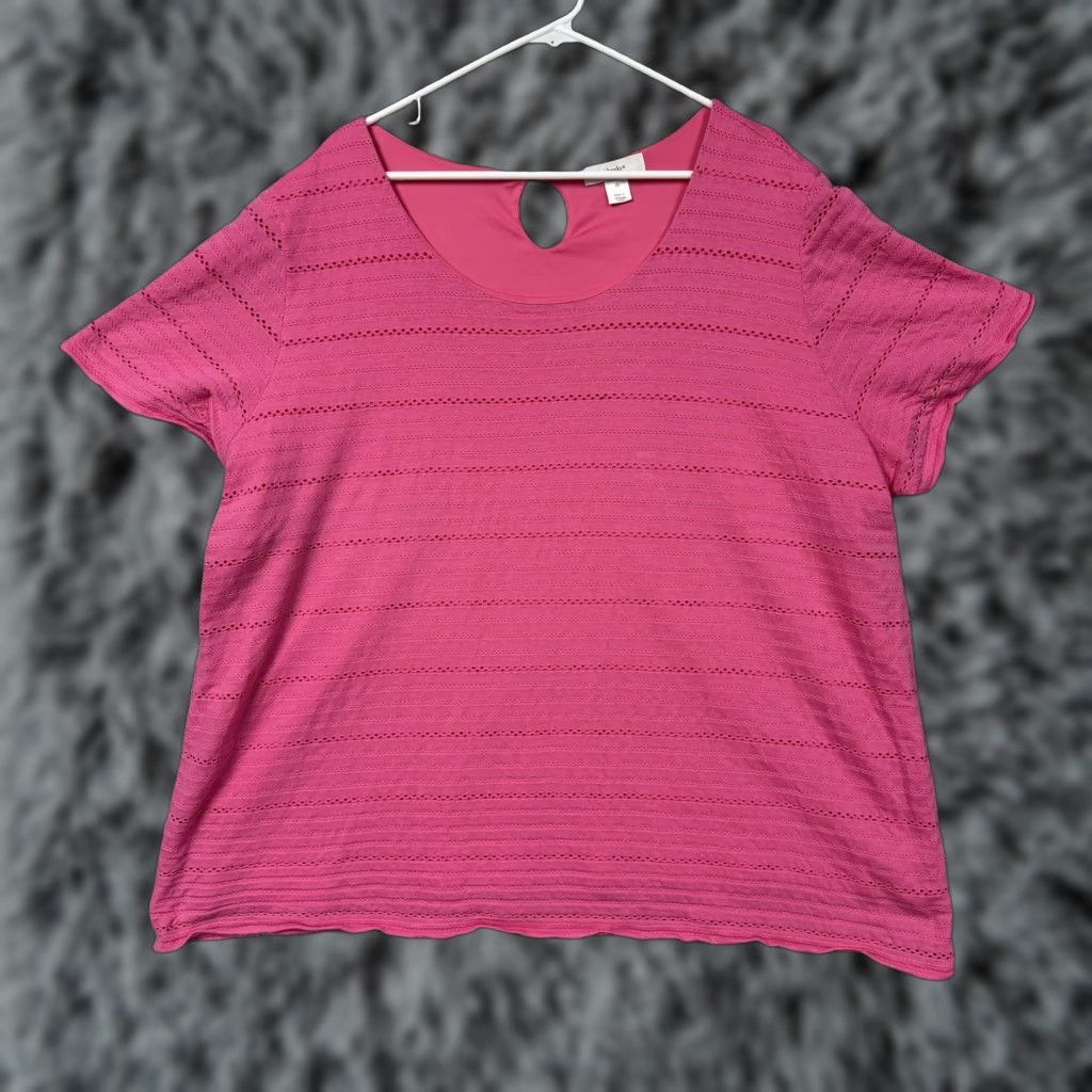 Vintage VINTAGE CJ Banks T-Shirt Womens 3X Plus Pink Eyelet Textured Stripe Minimalist Boho Size XXL / US 16-18 / IT 52-54 - 1 Thumbnail