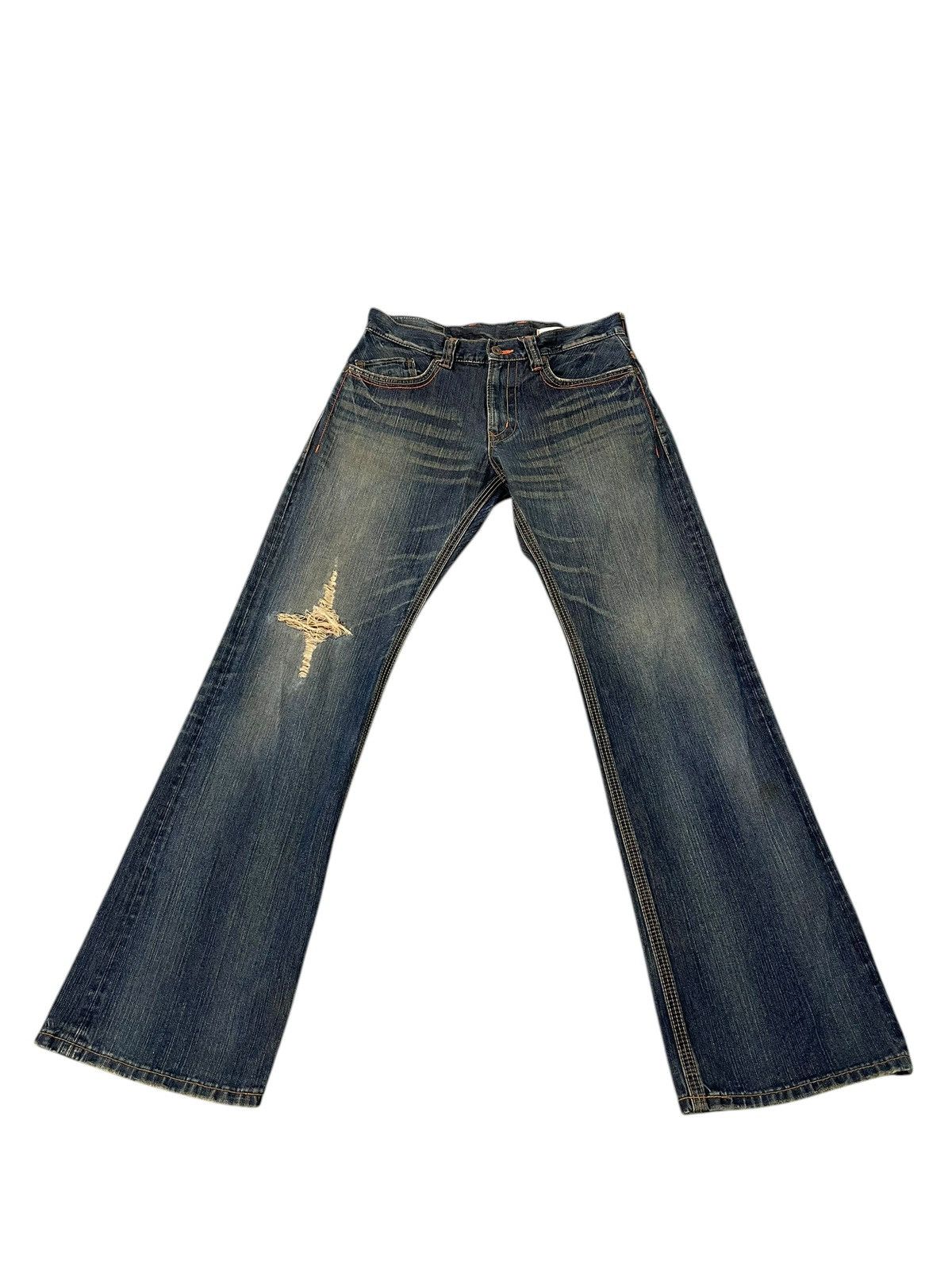 Edwin Flare Loose Jeans Edwin XVs Faded Distress Boot Cut 9🟦 Size US 33 - 2 Thumbnail