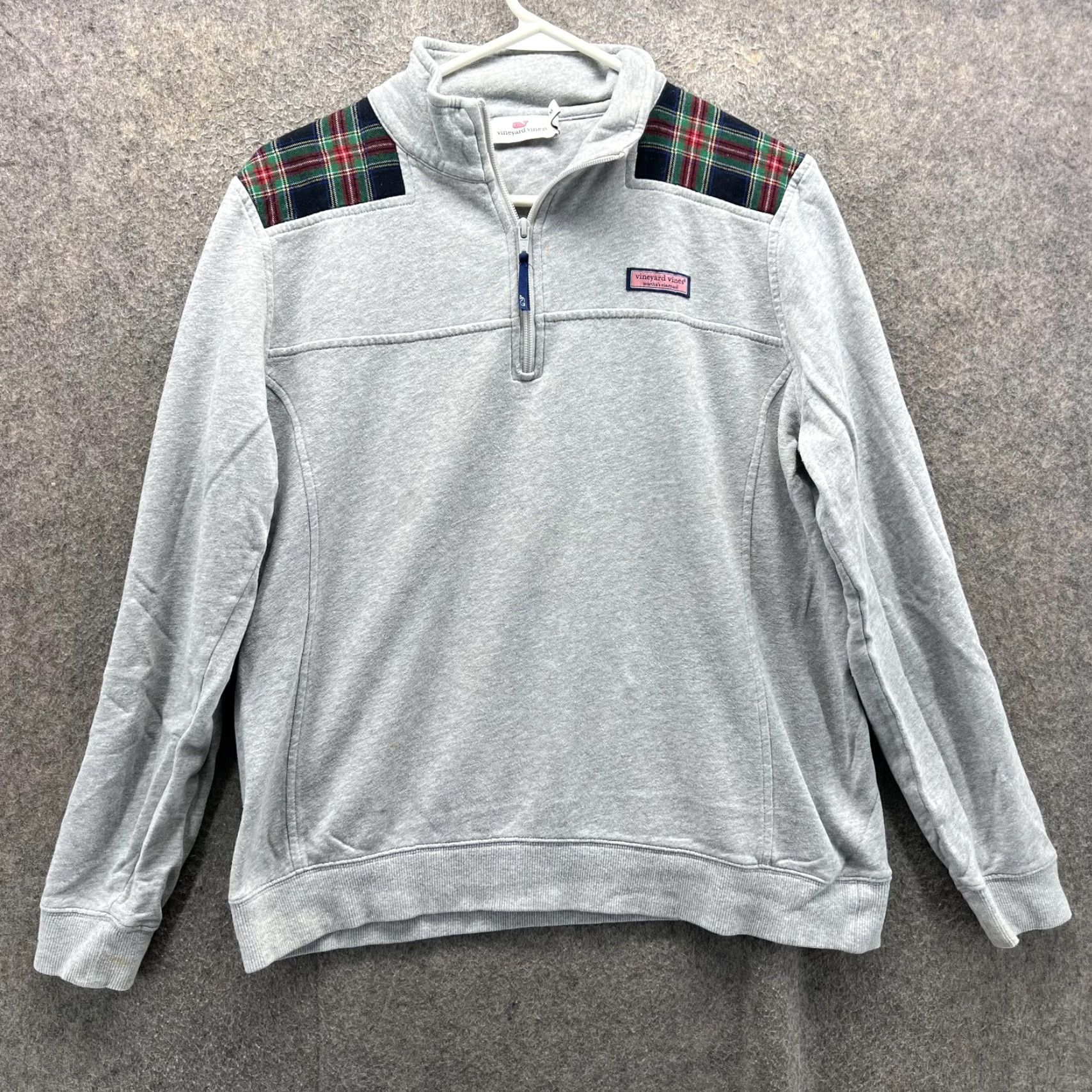 Vineyard Vines Vineyard Vines Shirt Mens Medium Gray Plaid Quarter Zip Pullover Shep Fleece Wool 1/4 Zip Pocket Logo Size US M / EU 48-50 / 2 - 2 Thumbnail