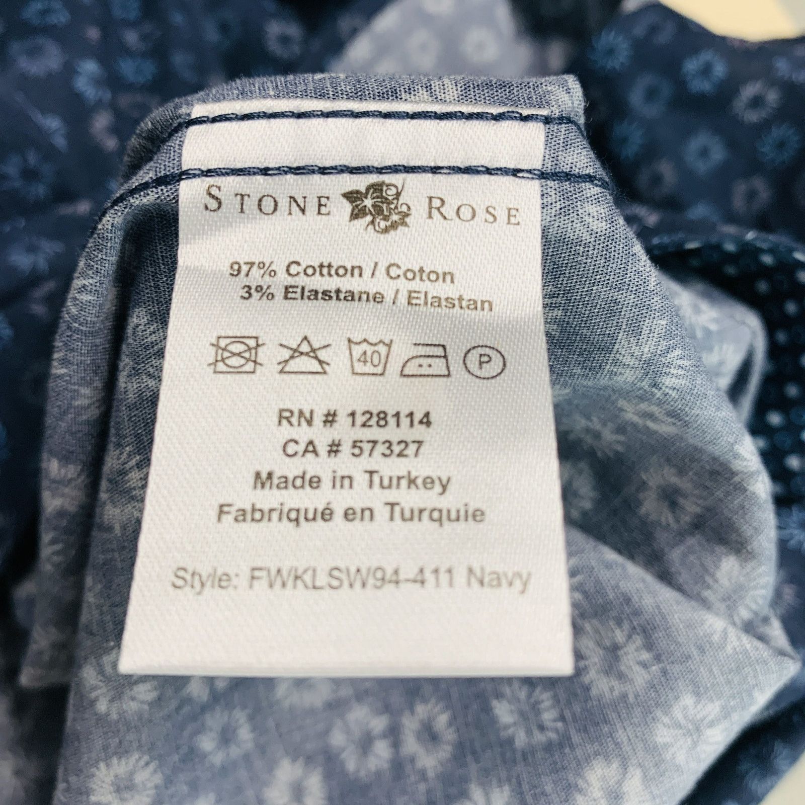 Stone Rose Navy Blue Abstrack floral Cotton Elastane Long Sleeve Shirt Size US M / EU 48-50 / 2 - 7 Thumbnail