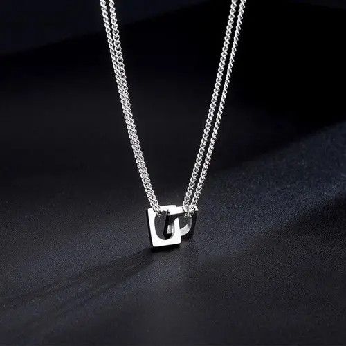 Jewelry Stylish Double Chain Silver Necklace Size ONE SIZE - 4 Thumbnail