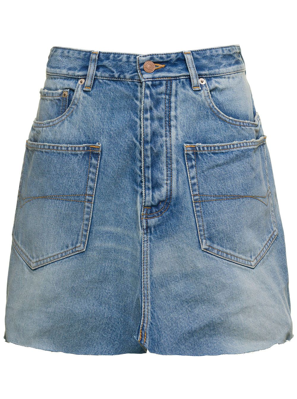 Balenciaga Light Blue Mini-Skirt with Patch Pockets and Raw Edge in Cotton Denim Woman Size 28" / US 6 / IT 42 - 1 Thumbnail