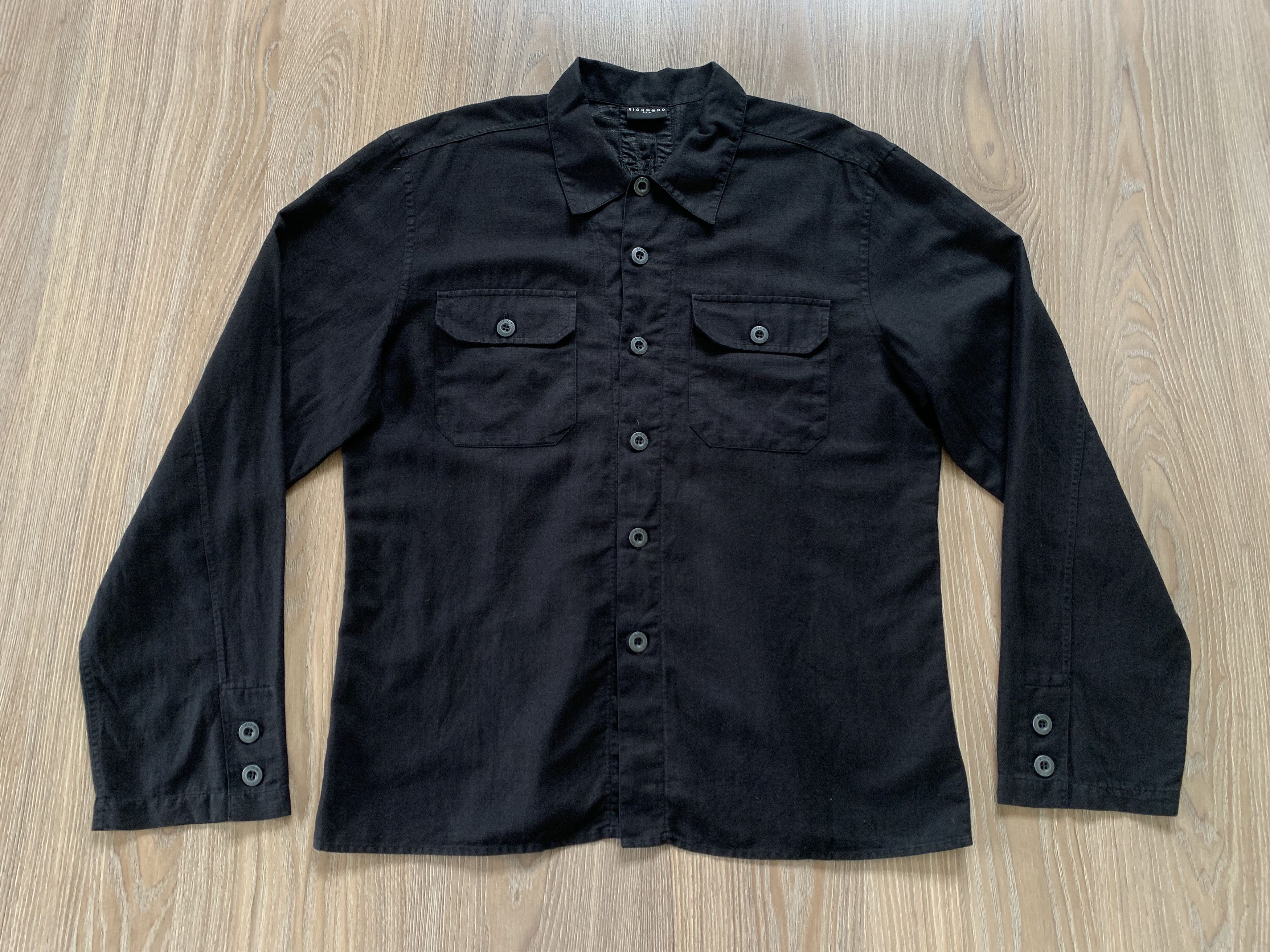 John Richmond Men's John Richmond Denim Black Linen Shirt With Embroidery Size US M / EU 48-50 / 2 - 2 Thumbnail