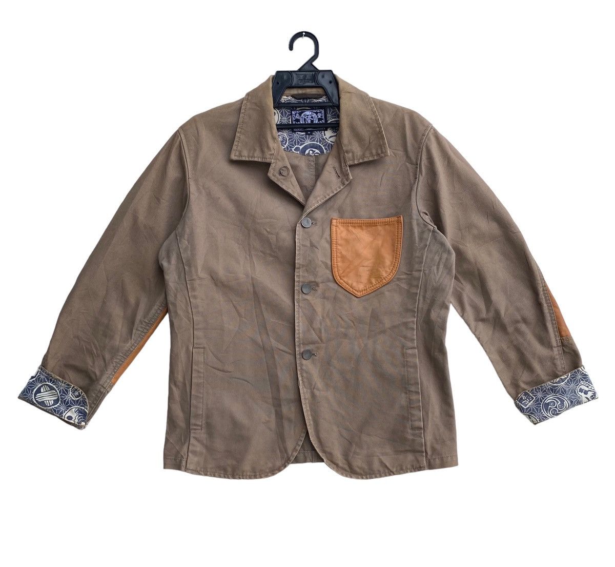 Rare japanese traditional workwear leather part jacket