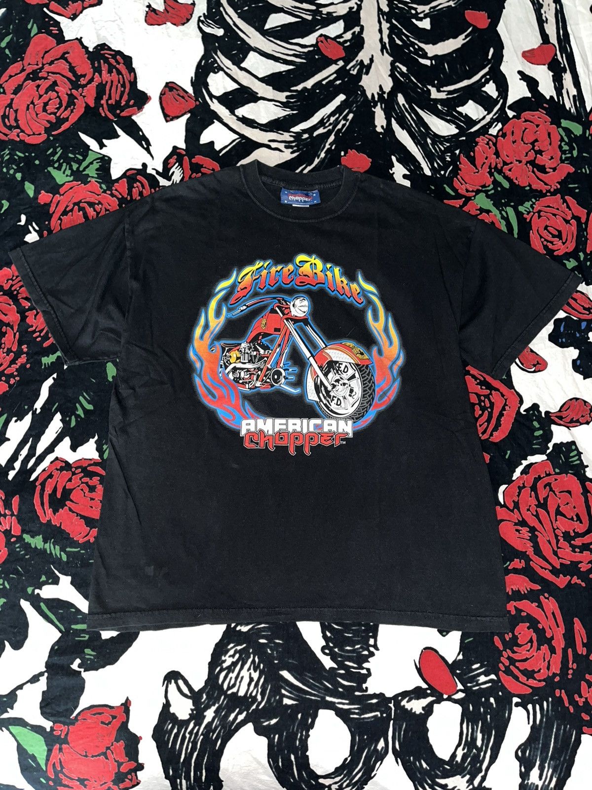 4GSELLER Crazy Y2K Faded Skater Grunge Thrashed ERD Flames Biker Tee Size US XL / EU 56 / 4 - 1 Thumbnail