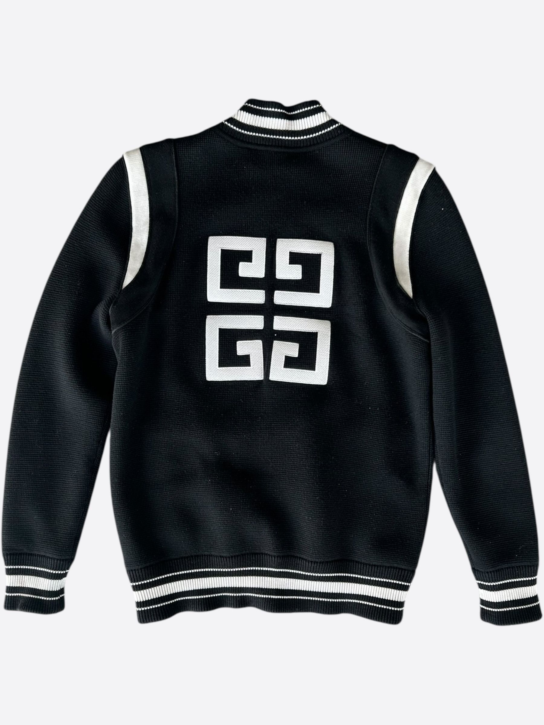 Givenchy Givenchy Black & White Wool 4G Logo Striped Bomber Jacket Size US M / EU 48-50 / 2 - 2 Thumbnail
