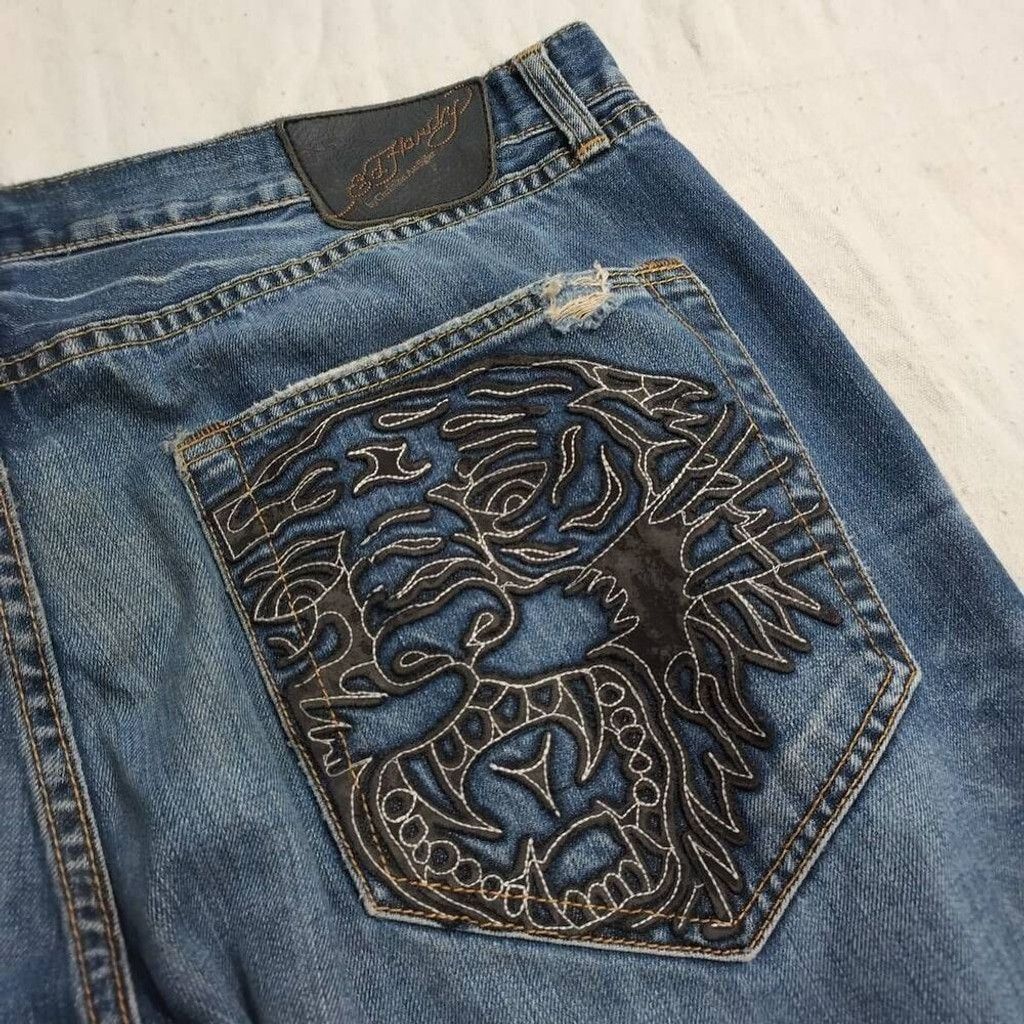 Ed Hardy Ed Hardy tiger embossed wide leg jeans sz 40x34 10657 Size US 40 / EU 56 - 9 Thumbnail