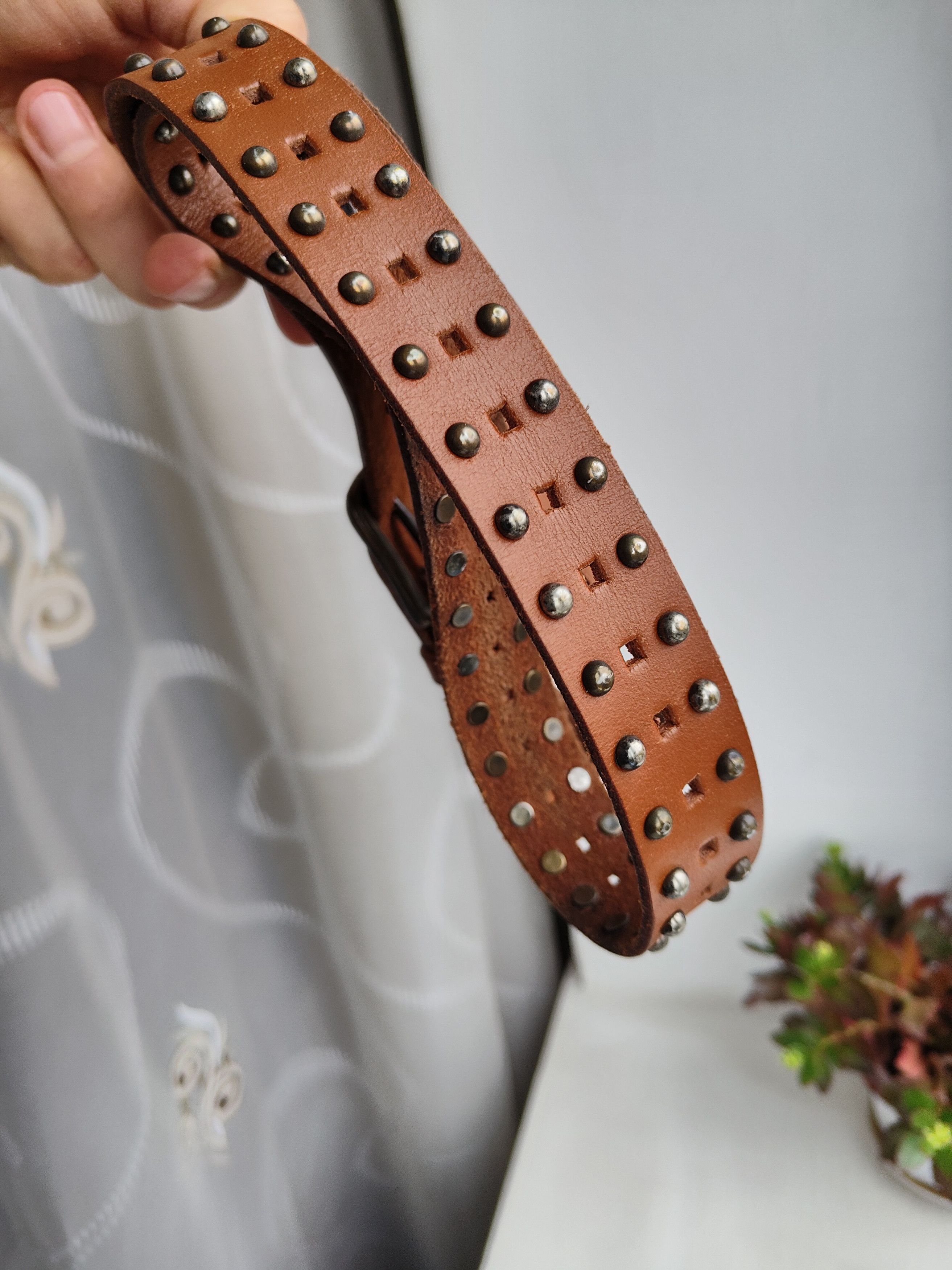 Genuine Leather Leather brown belt leather belt unisex Size ONE SIZE - 4 Thumbnail