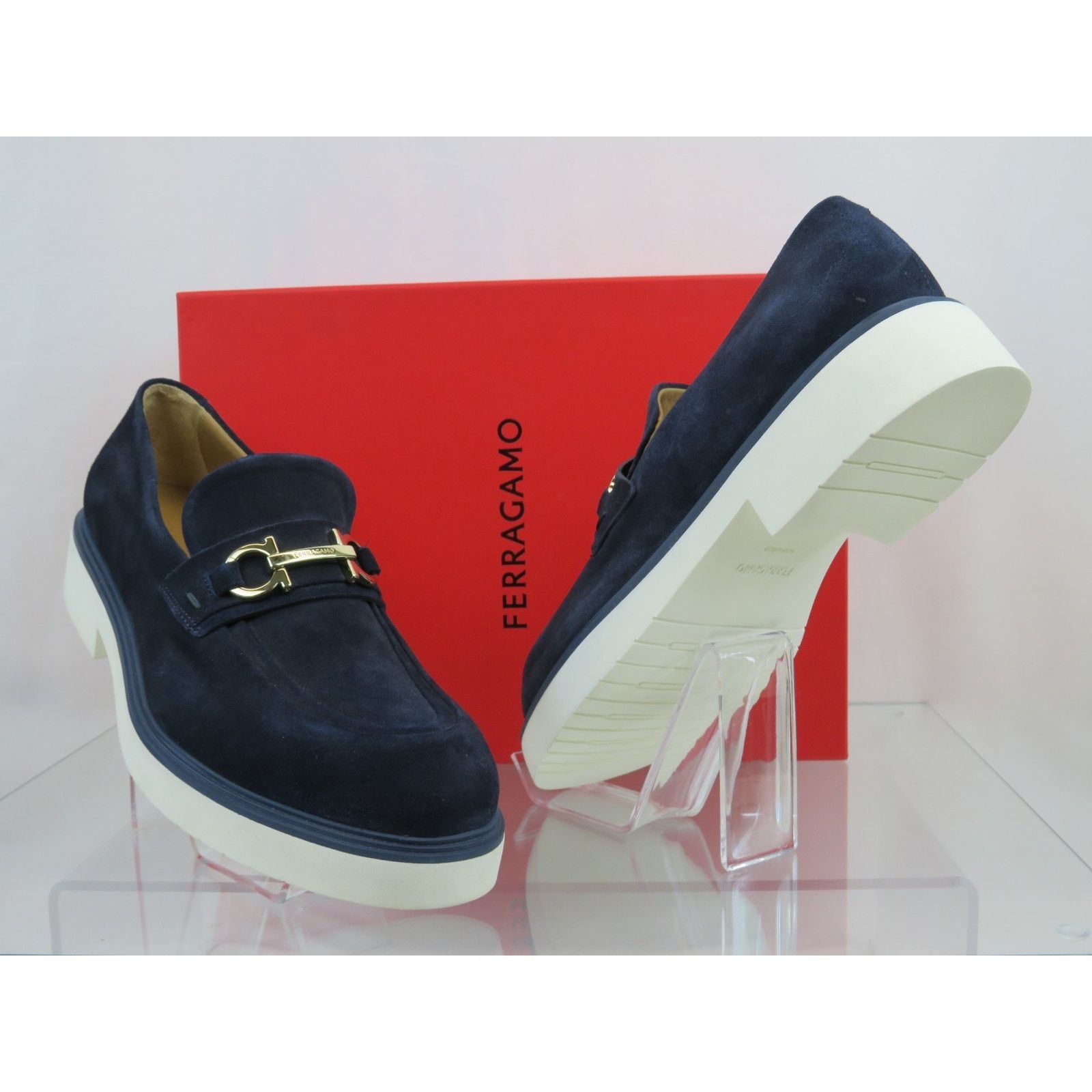 Salvatore Ferragamo FERRAGAMO FIORELLO BLUE SUEDE GANCINI BIT LOGO LOAFERS 11 IT Size US 12 / EU 45 - 9 Thumbnail