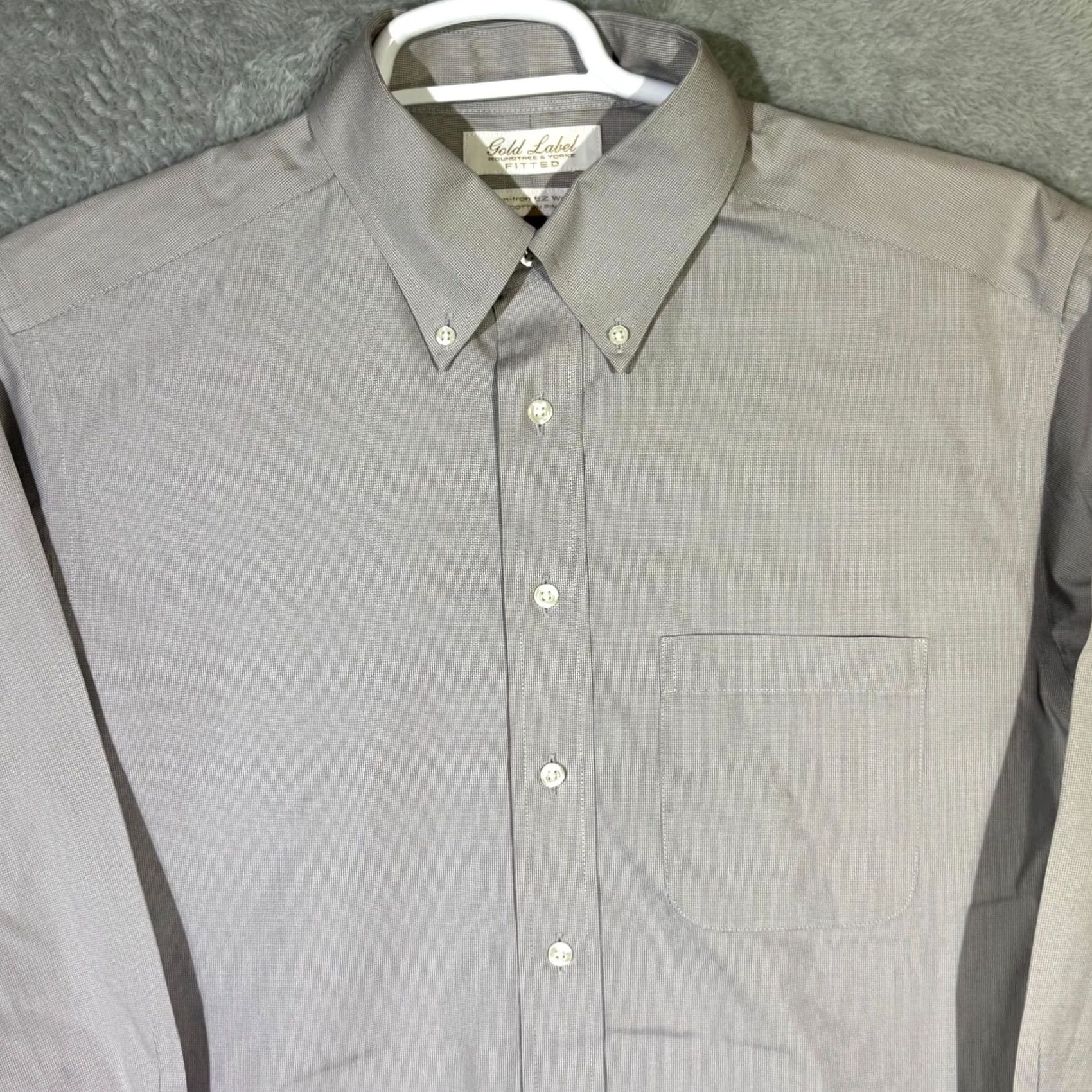 Vintage Gold Label Dress Shirt Mens 16 / 33 Gray 100% Cotton Button Front Long Sleeve Business Office Formal Shirt Size 42R - 4 Thumbnail