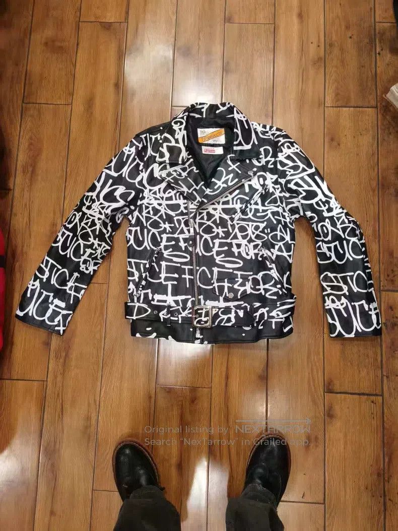 Schott Schott Co-branded graffiti calfskin cable-stayed motorcycl Size US S / EU 44-46 / 1 - 1 Thumbnail