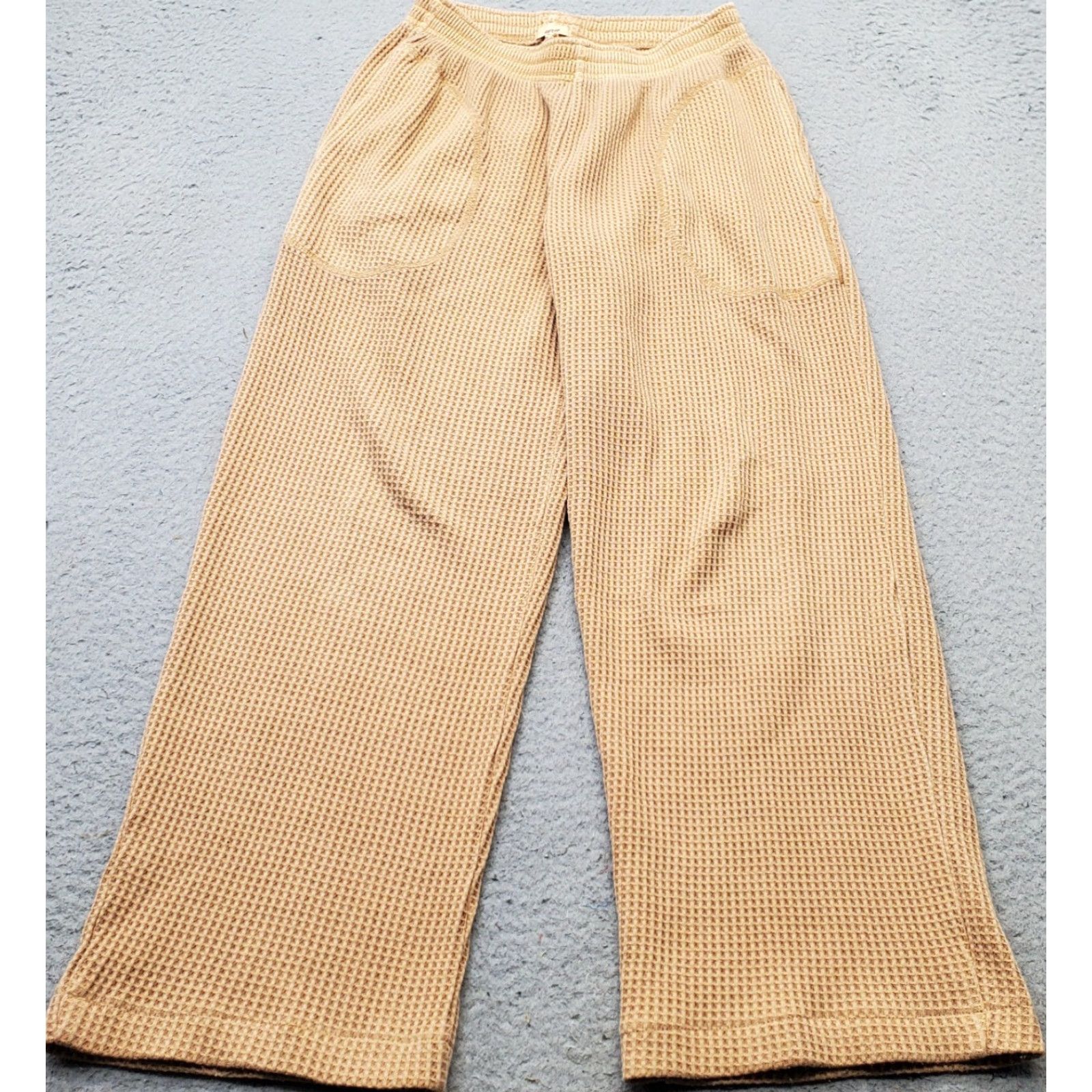 Vintage Aerie Lounge Pants Womens XS Tan Waffle Knit Thermal Elastic Waist Wide Leg Pants Size 26" / US 2 / IT 38 - 2 Thumbnail