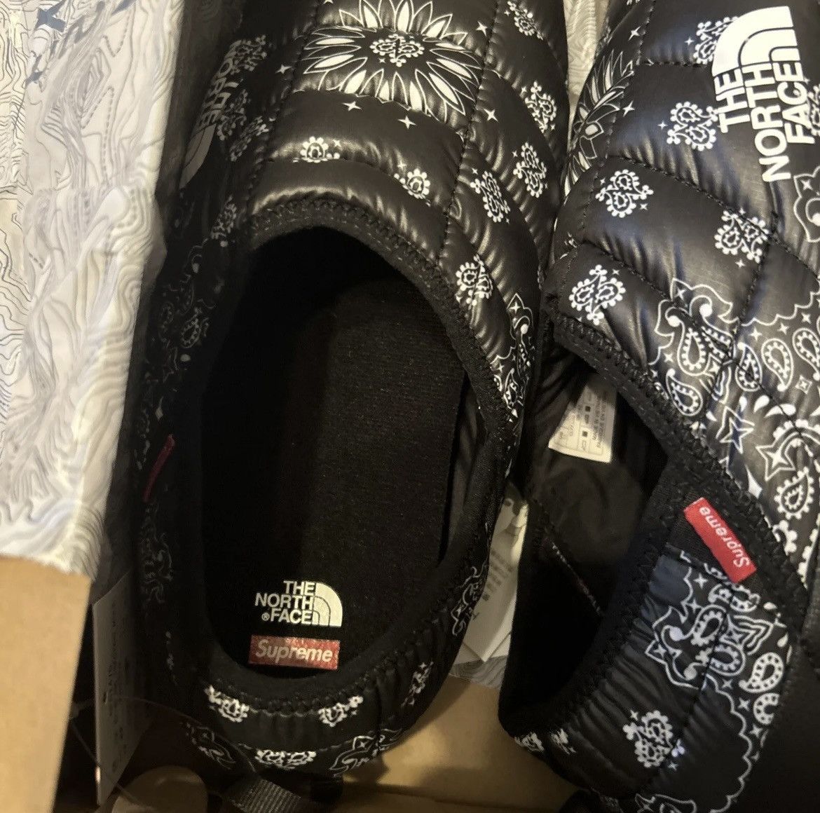 image of 2014 Supreme North Face Traction Mule Shoes “Black Bandanna”, Men's (Size 11)