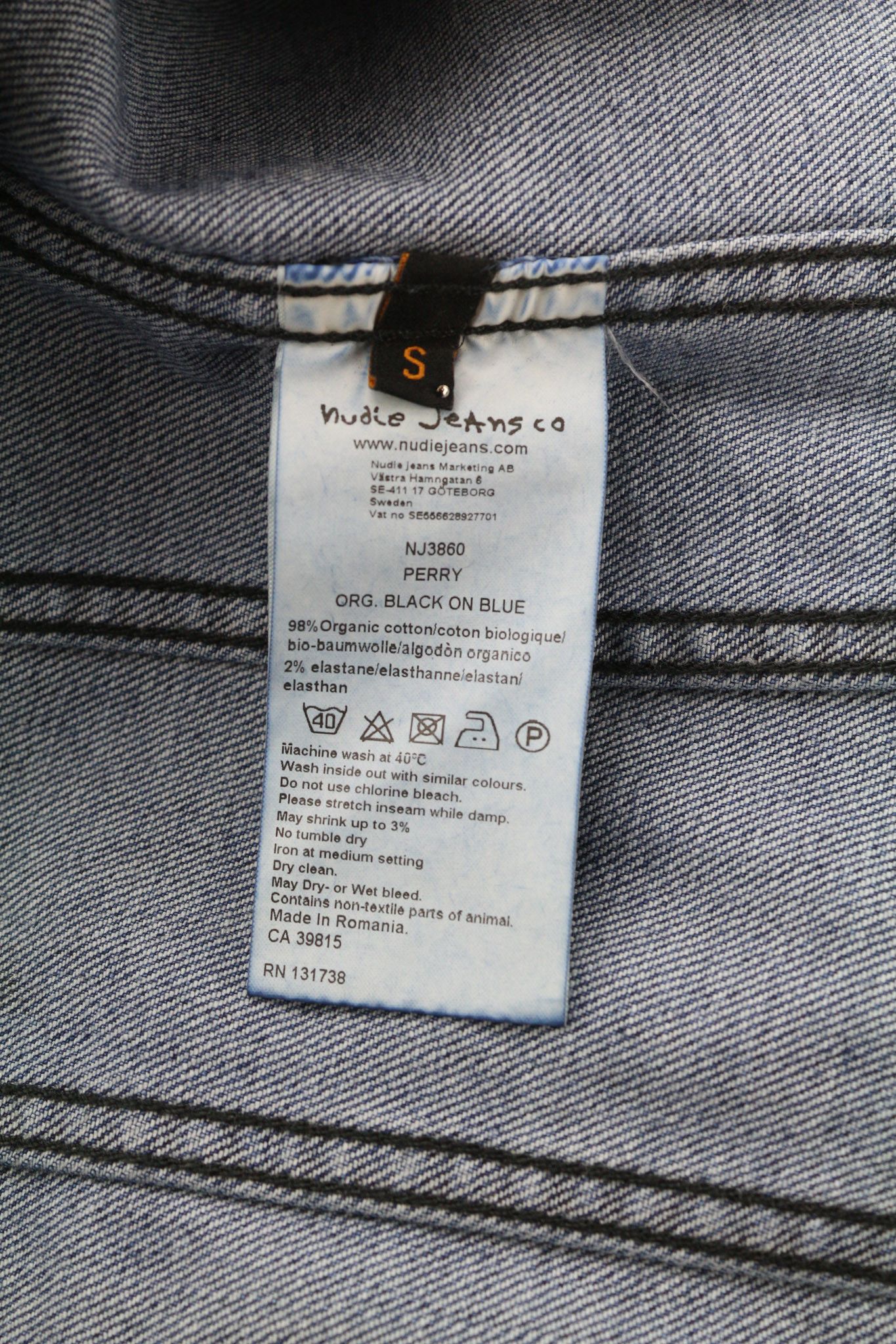 Nudie Jeans PERRY S Denim Black On Blue Buttoned Logo Jacket 80748 Size US S / EU 44-46 / 1 - 6 Thumbnail