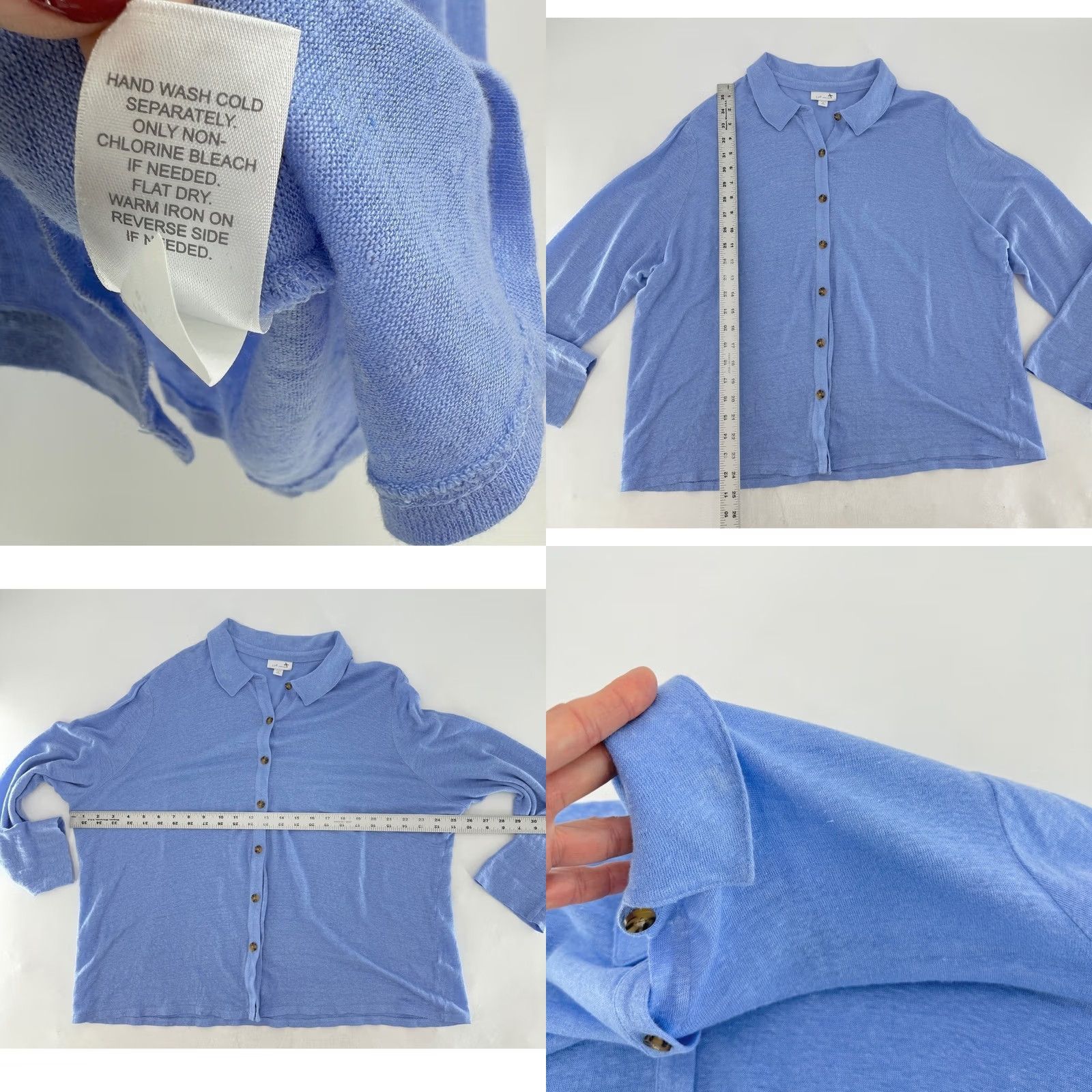 J. Jill J.Jill Love Linen Button Front Shirt XL Petite Long Sleeve Blue Women Bloouse? (note: blouse) Size XL / US 12-14 / IT 48-50 - 8 Thumbnail