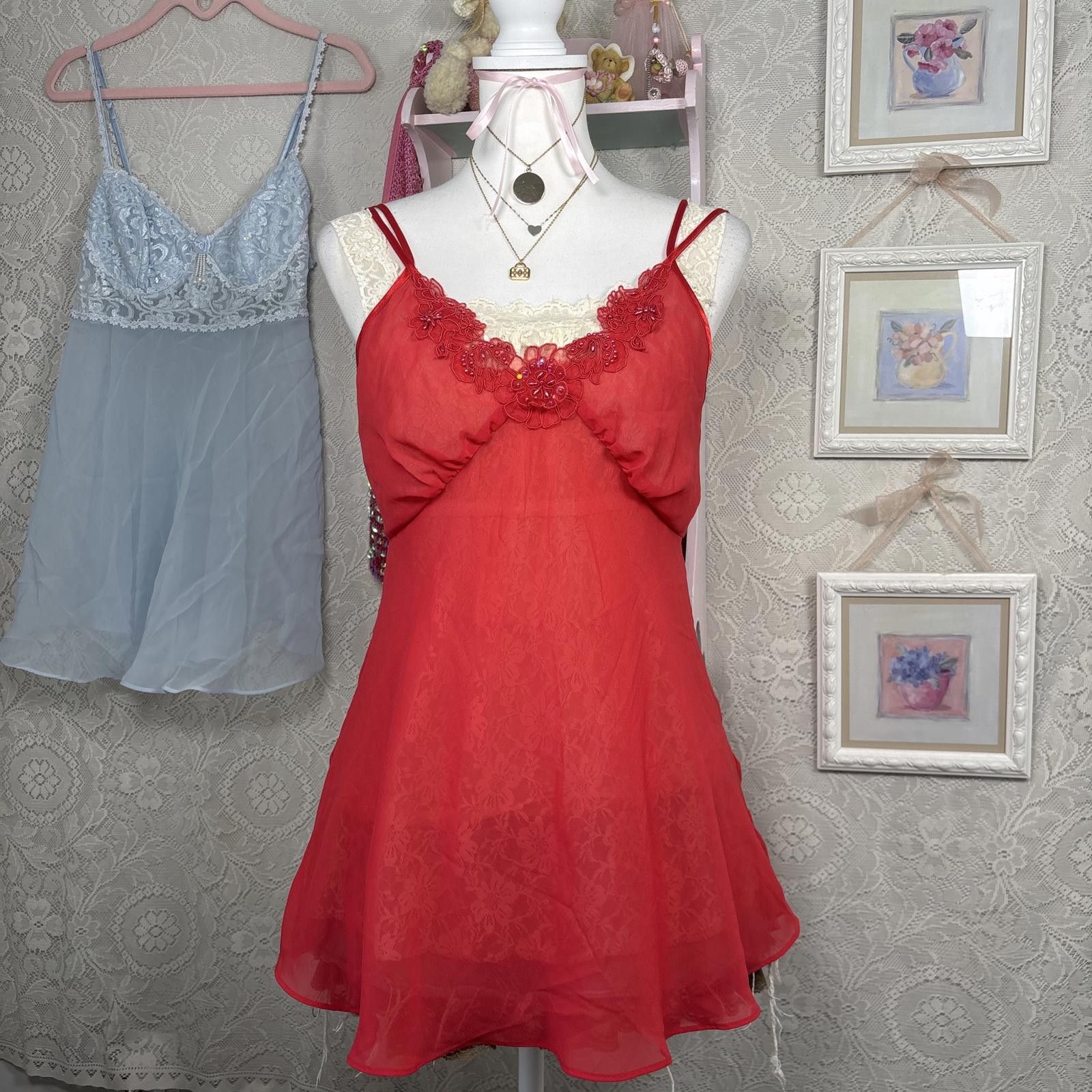 Other vintage red beaded valentines slip dress Size M / US 6-8 / IT 42-44 - 1 Thumbnail