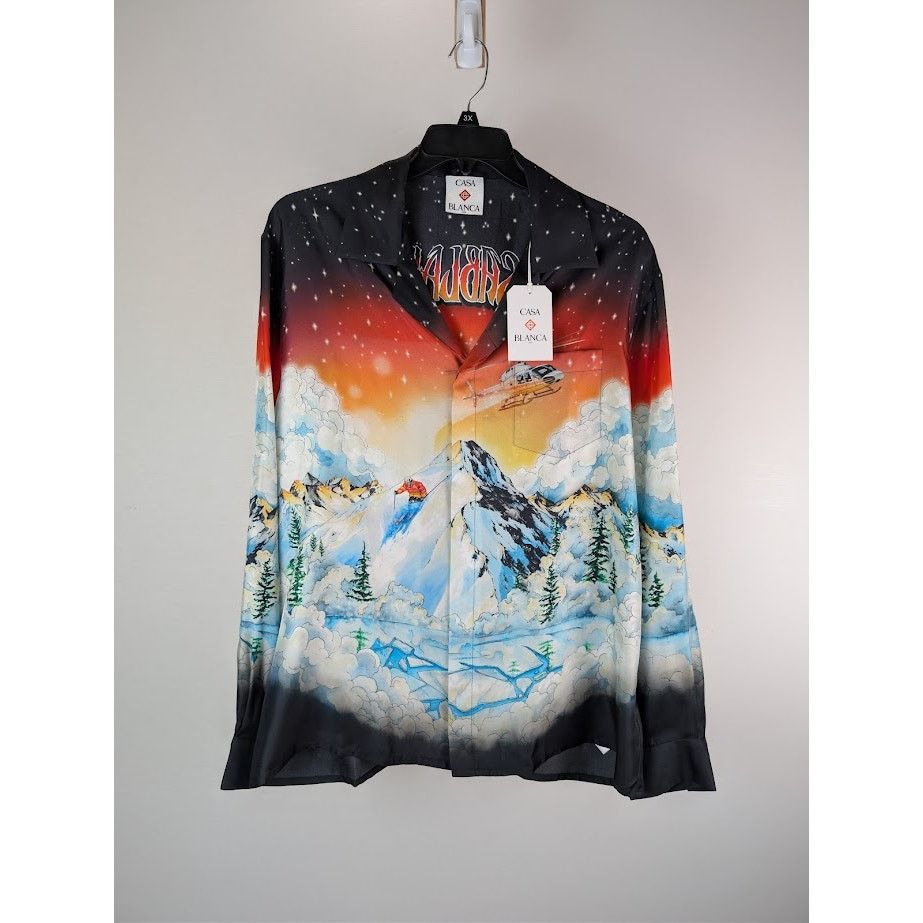 Casablanca o1rshd1 Cuban Collar Long Sleeve Shirt in Ski Lake Size US L / EU 52-54 / 3 - 1 Thumbnail