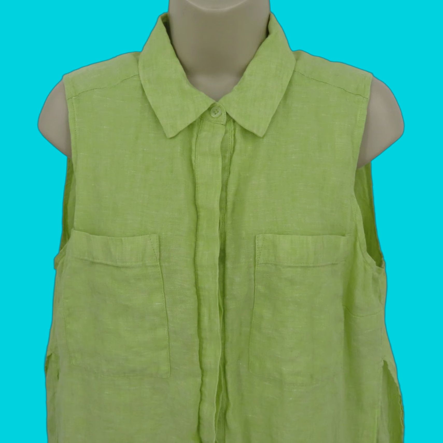 Vintage Chicos Blouse Shirt Sleeveless Collared Button Green Linen Women M Medium Vintage No Size M / US 6-8 / IT 42-44 - 1 Thumbnail