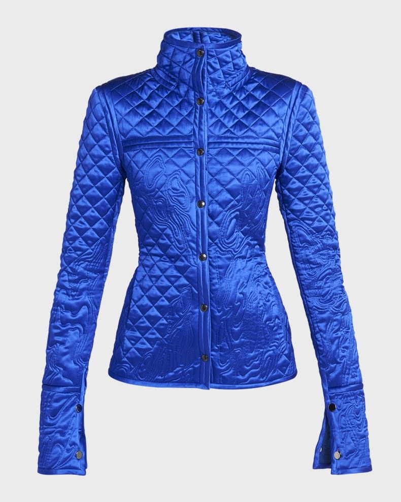 Tom Ford o1w1db10225 GI2960 Embroidered Quilted Silk Jacket in Blue Size S / US 4 / IT 40 - 1 Thumbnail