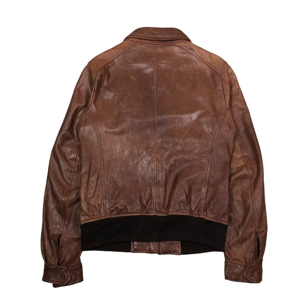 Japanese Brand 🔥VINTAGE CROPPED BIKER LEATHER JACKET BANK TANNAGE Size US S / EU 44-46 / 1 - 2 Thumbnail