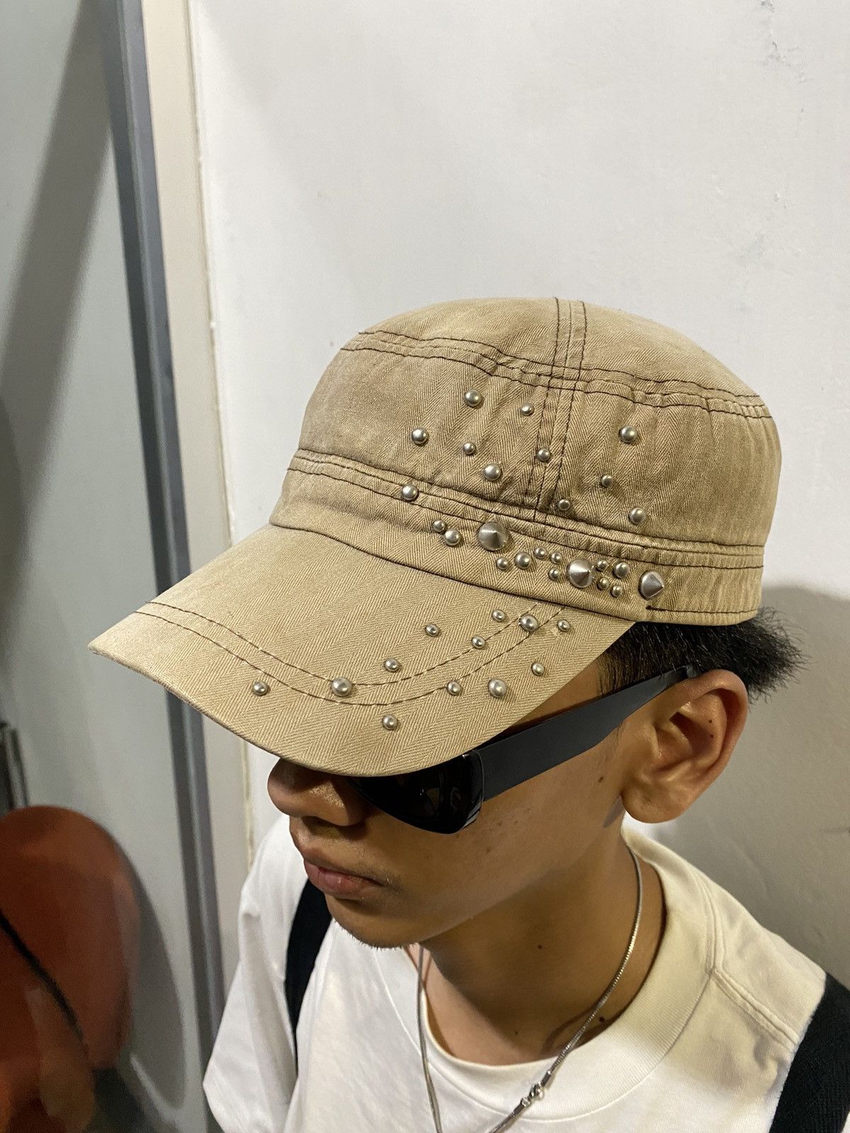 If Six Was Nine × Japanese Brand × Le Grande Bleu (L.G.B.) Unknown Y2K Studded Patrol Cap Size ONE SIZE - 8 Thumbnail