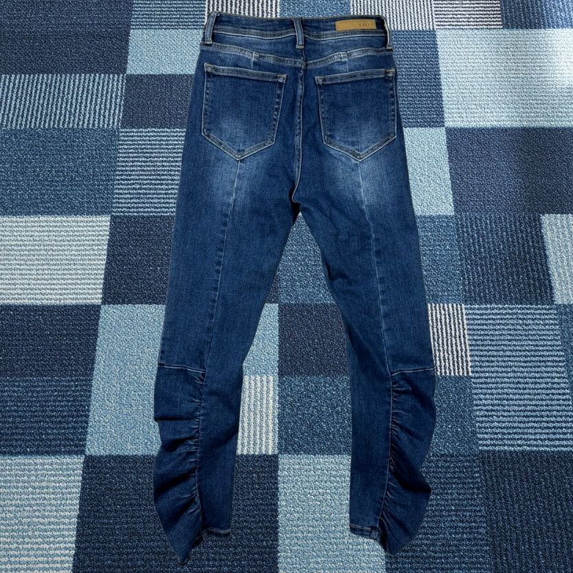 Denime Cello Jeans Womens 5 Blue Denim Ruched Bottom Statement Boho Medium Wash Jeans Size 27" / US 4 / IT 40 - 1 Thumbnail