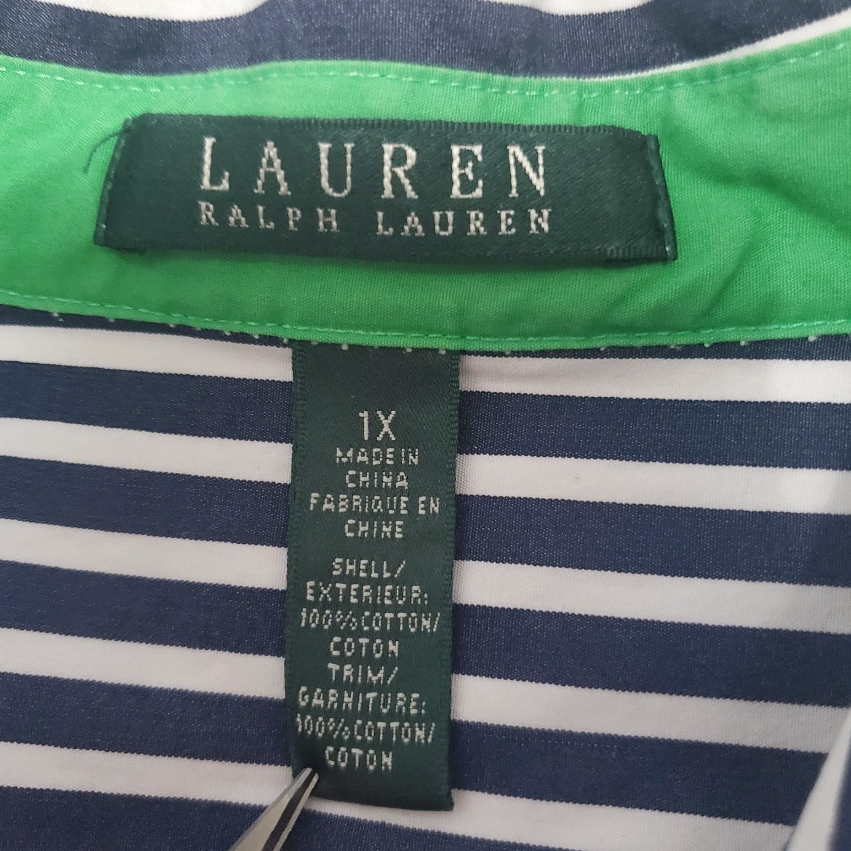 Ralph Lauren VINTAGE Lauren Ralph Lauren Top Women 1X Blue Striped Button Front 3/4 Sleeve Nautical Size XL / US 12-14 / IT 48-50 - 4 Thumbnail