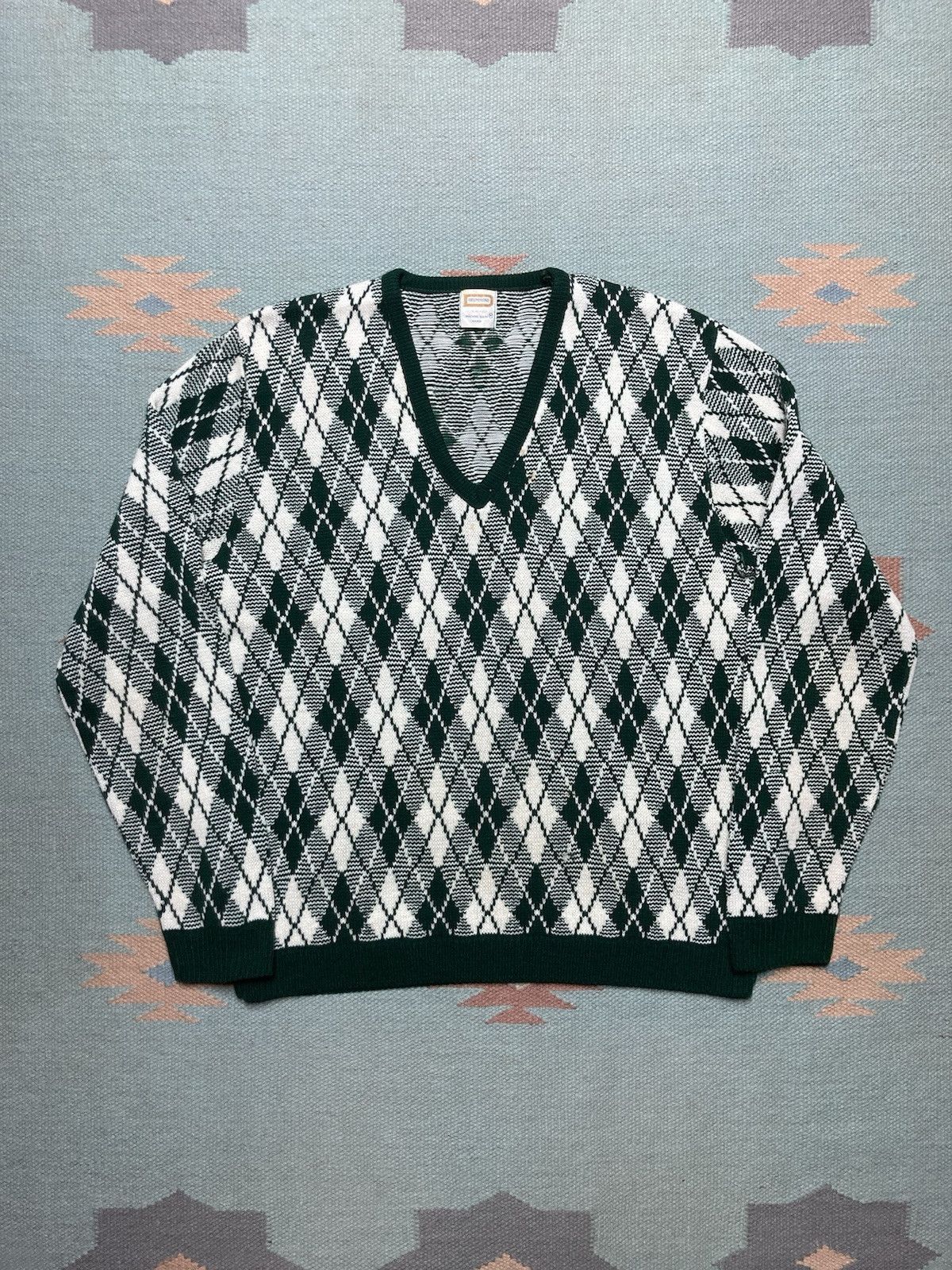 Vintage acrylic knit sweater Drummond argyle diamonds v neck medium Size US M / EU 48-50 / 2 - 1 Thumbnail