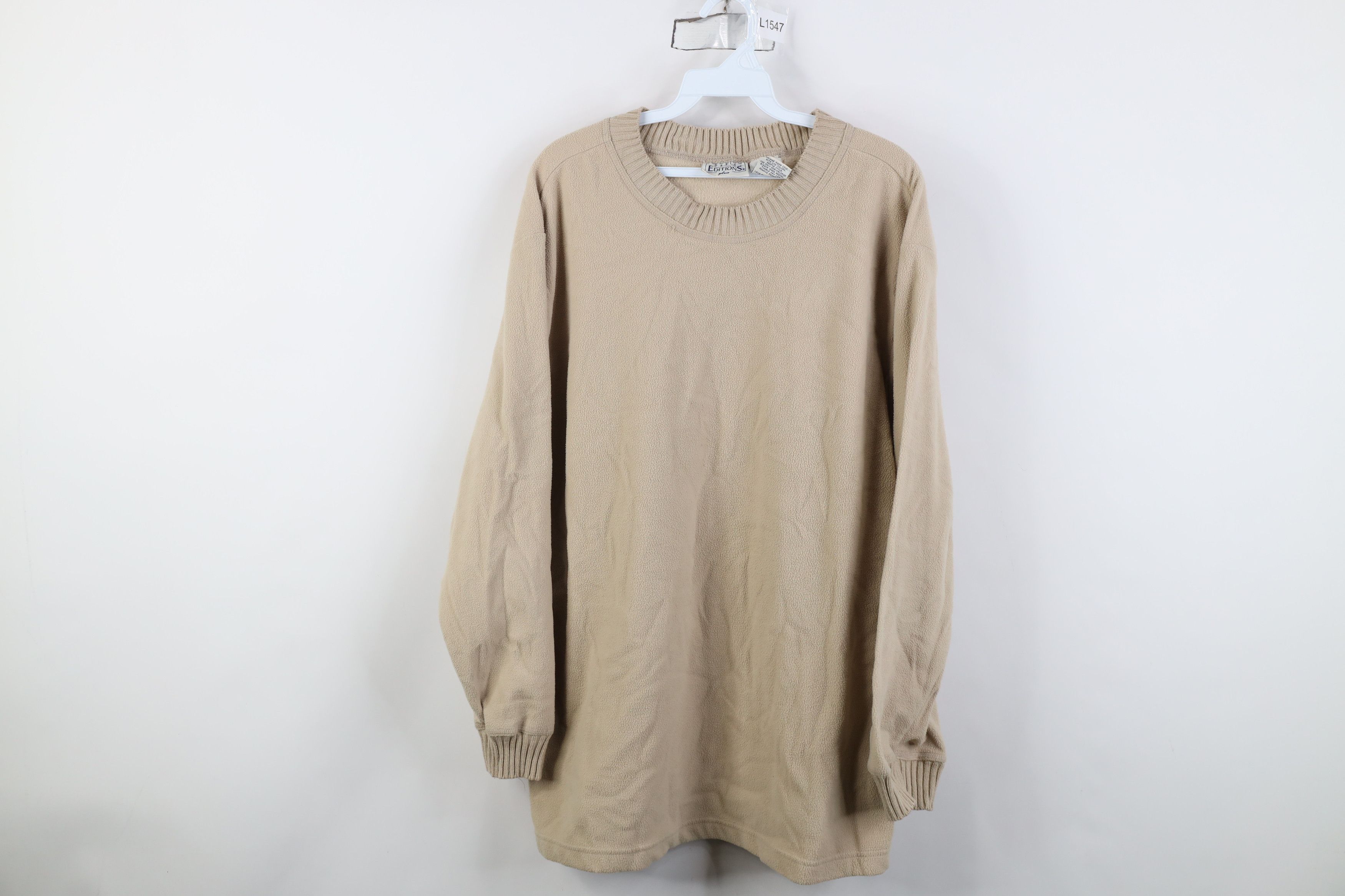 Vintage Vintage 90s Streetwear Blank Fleece Sweatshirt Beige Khaki Size XL / US 12-14 / IT 48-50 - 1 Thumbnail