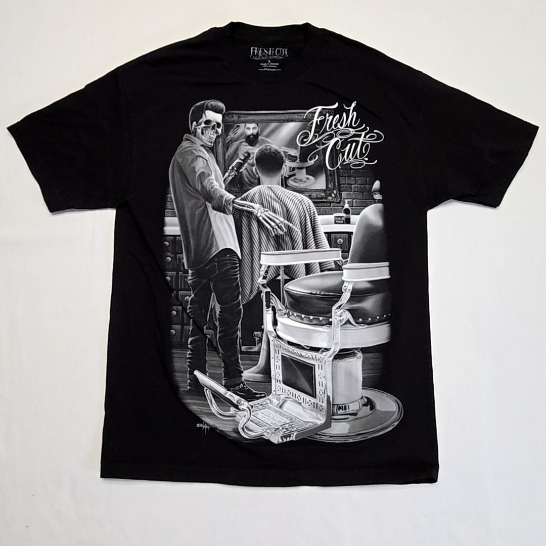 Other Fresh Cut Barber Skull Tee Skeleton Barber Black L Shirt Size US L / EU 52-54 / 3 - 1 Thumbnail