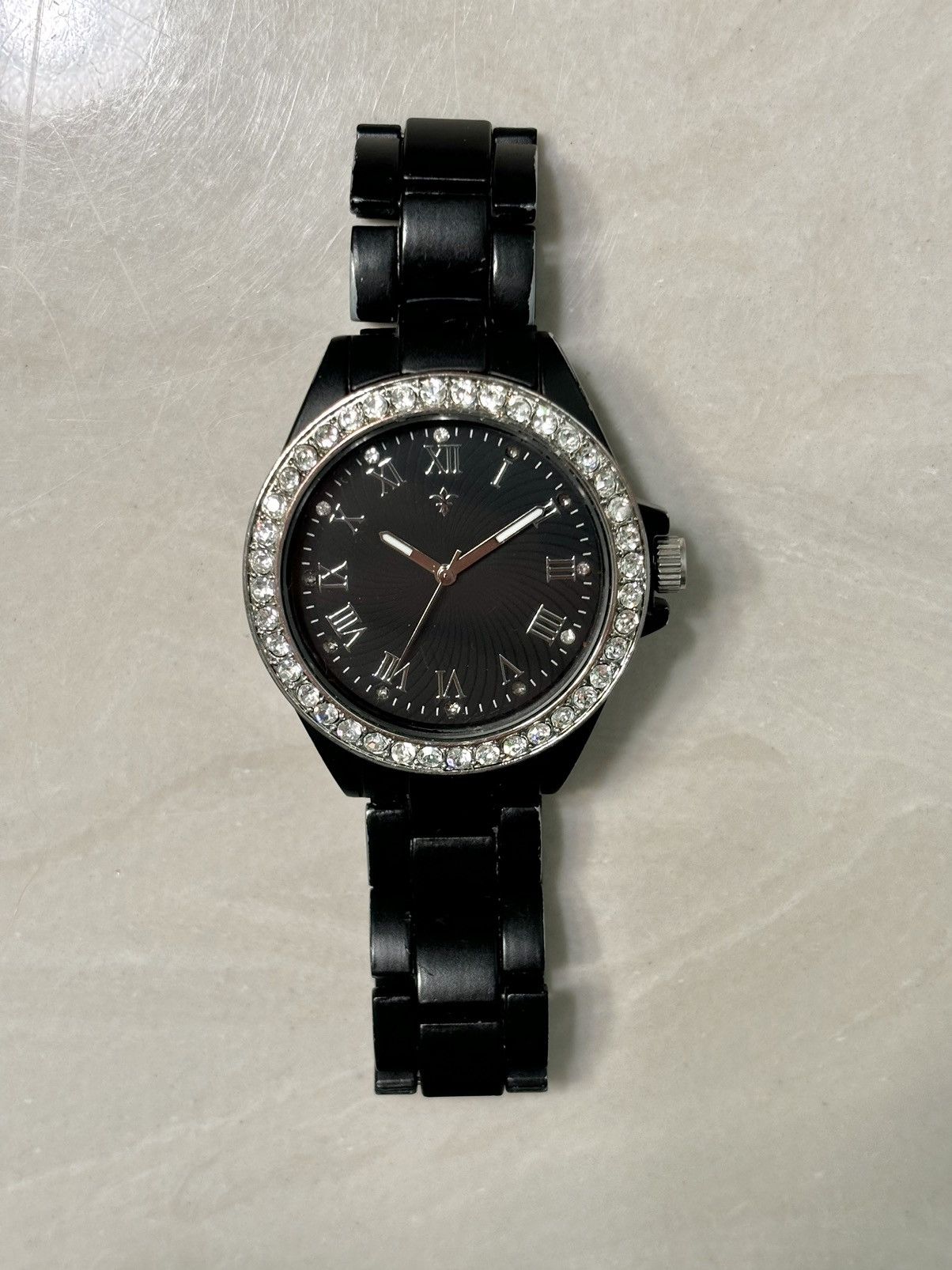 Japanese Brand Black Watch 38 mm Crystal Rhinestone Bezel Spiral Dial Ice Size 38 - 3 Thumbnail