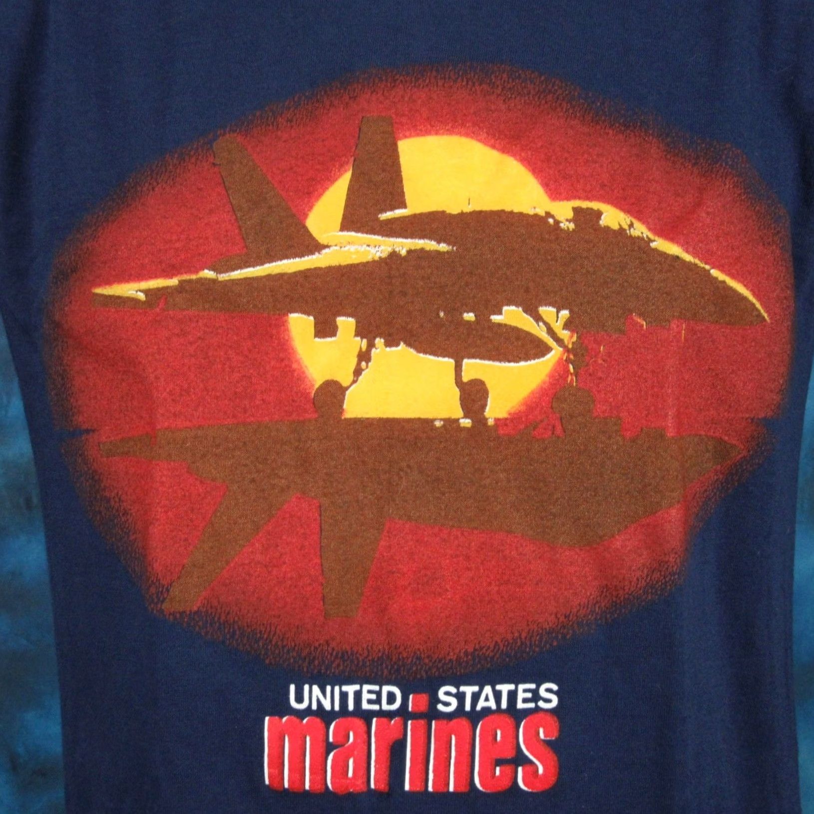 Vintage NOS vtg 80s USMC US MARINE CORPS SUNSET T-Shirt SMALL fighter jet single stitch Artex blue 50% Cotton/50% Polyester Mens 80s 90s Vintage Shirt Size US S / EU 44-46 / 1 - 2 Thumbnail