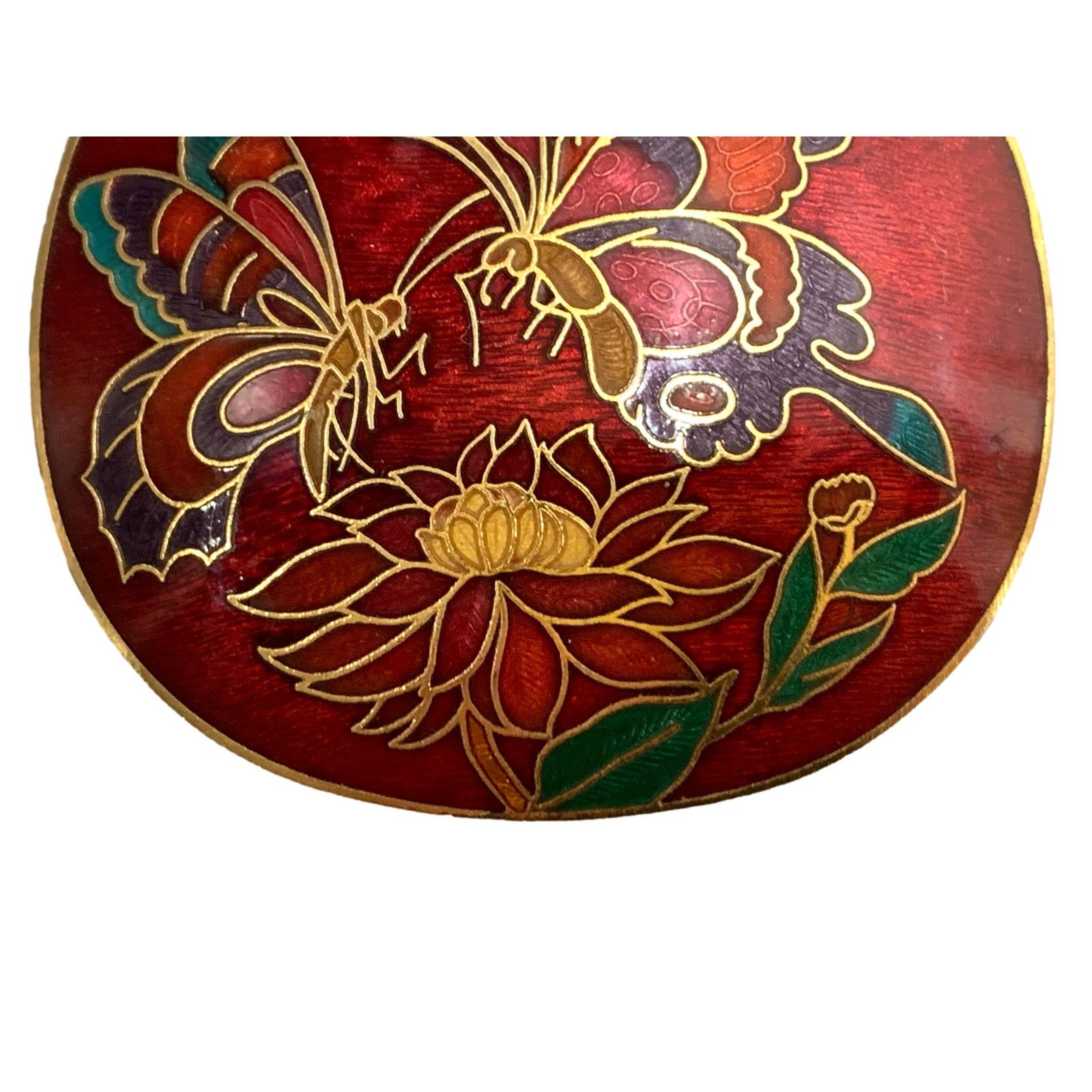 Vintage 70s Cloisonné Belt Buckle | Red and Gold Butterfly Size ONE SIZE - 5 Thumbnail