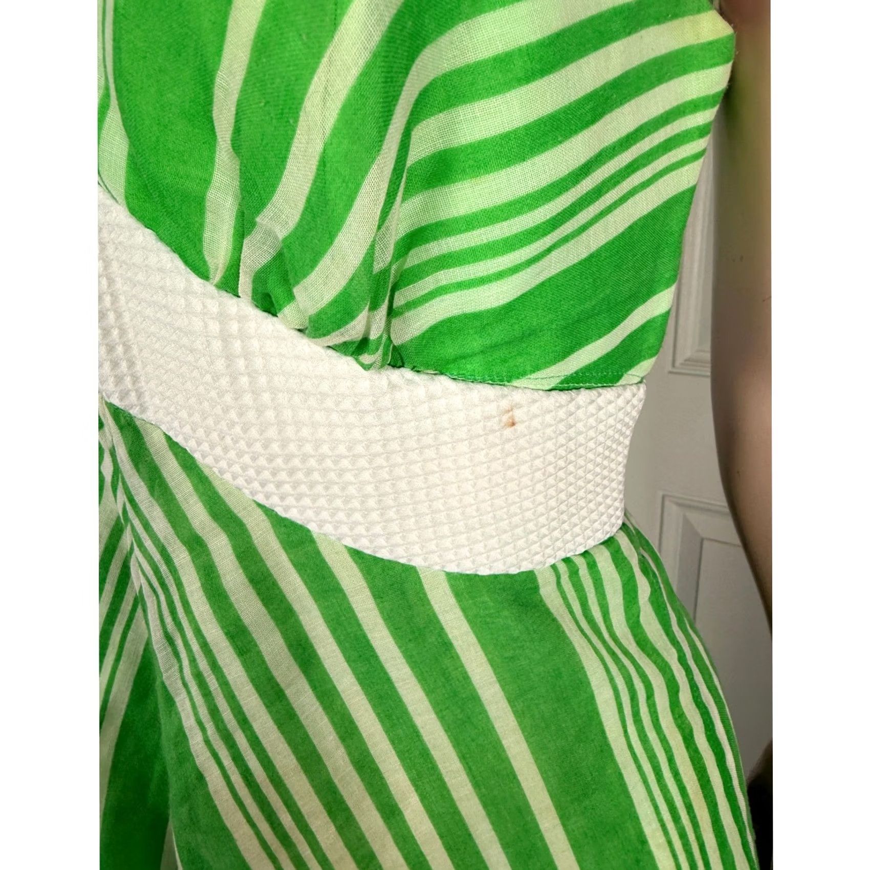 Vintage VINTAGE 1970s Women's Maxi Dress Cotton Polyester Green 10 S Striped V neck Party K3-21 Size S / US 4 / IT 40 - 3 Thumbnail