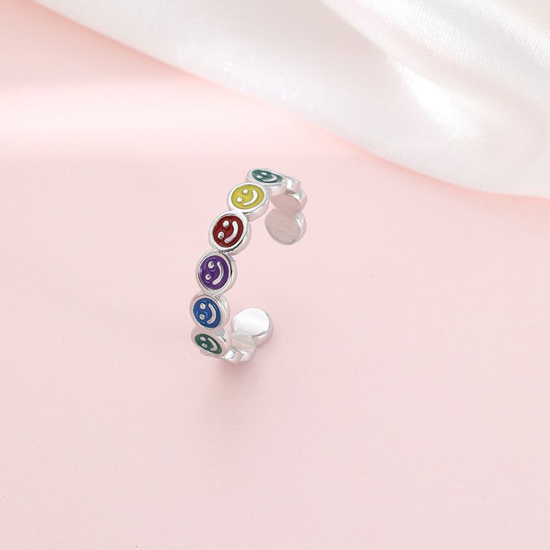 Jewelry Rainbow Smiley Face Light Luxury Open Ring Size ONE SIZE - 1 Thumbnail