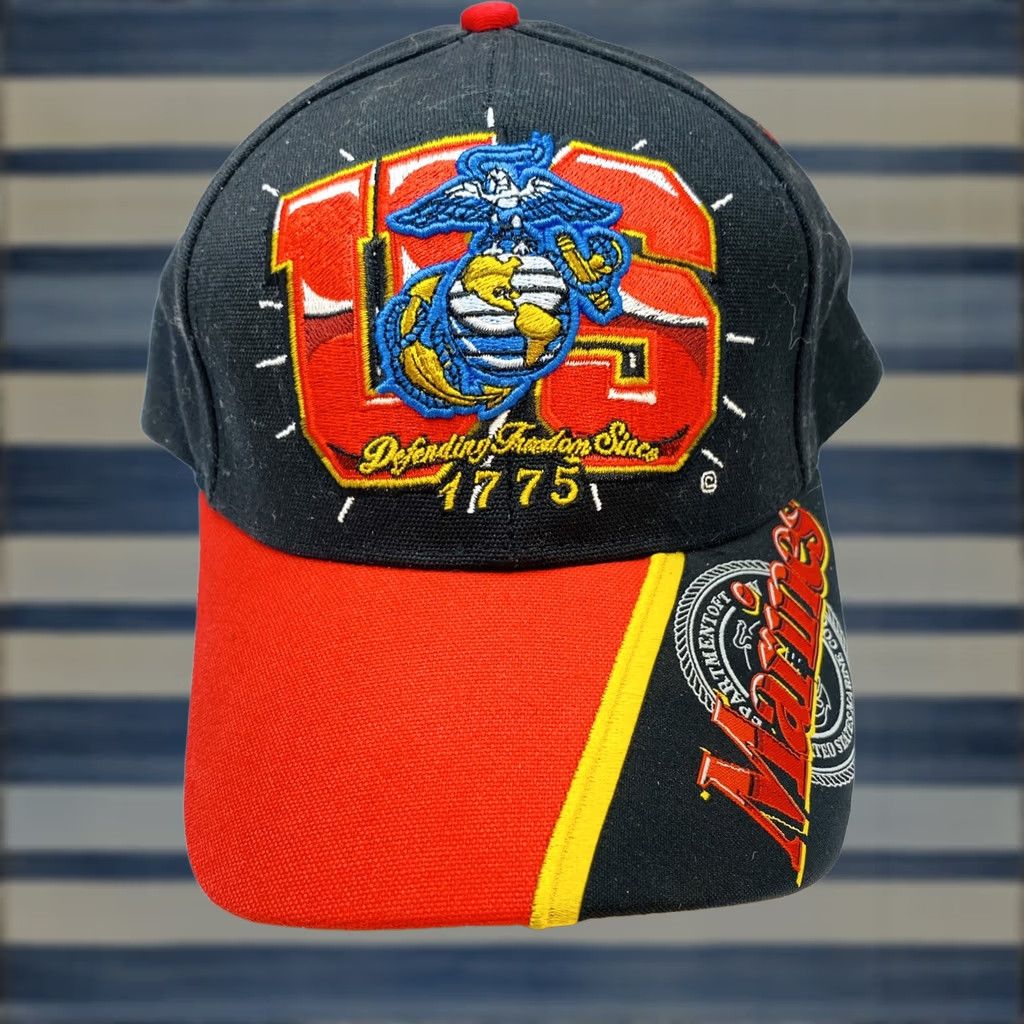 Vintage US Marines Hat Men One Size Adjustable Black Cotton Baseball Cap Logo 100% Cotton Vintage N/A Size ONE SIZE - 1 Thumbnail