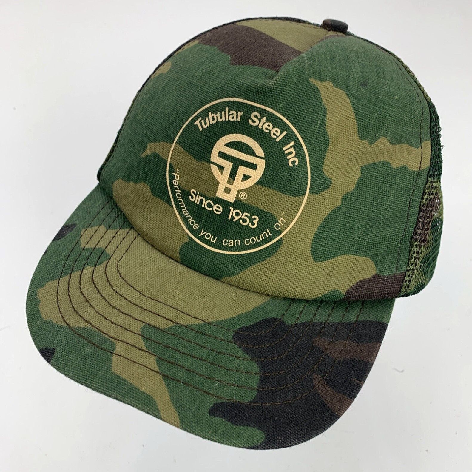 Vintage Tubular Steel Inc Trucker Ball Cap Hat Snapback Camouflage ...