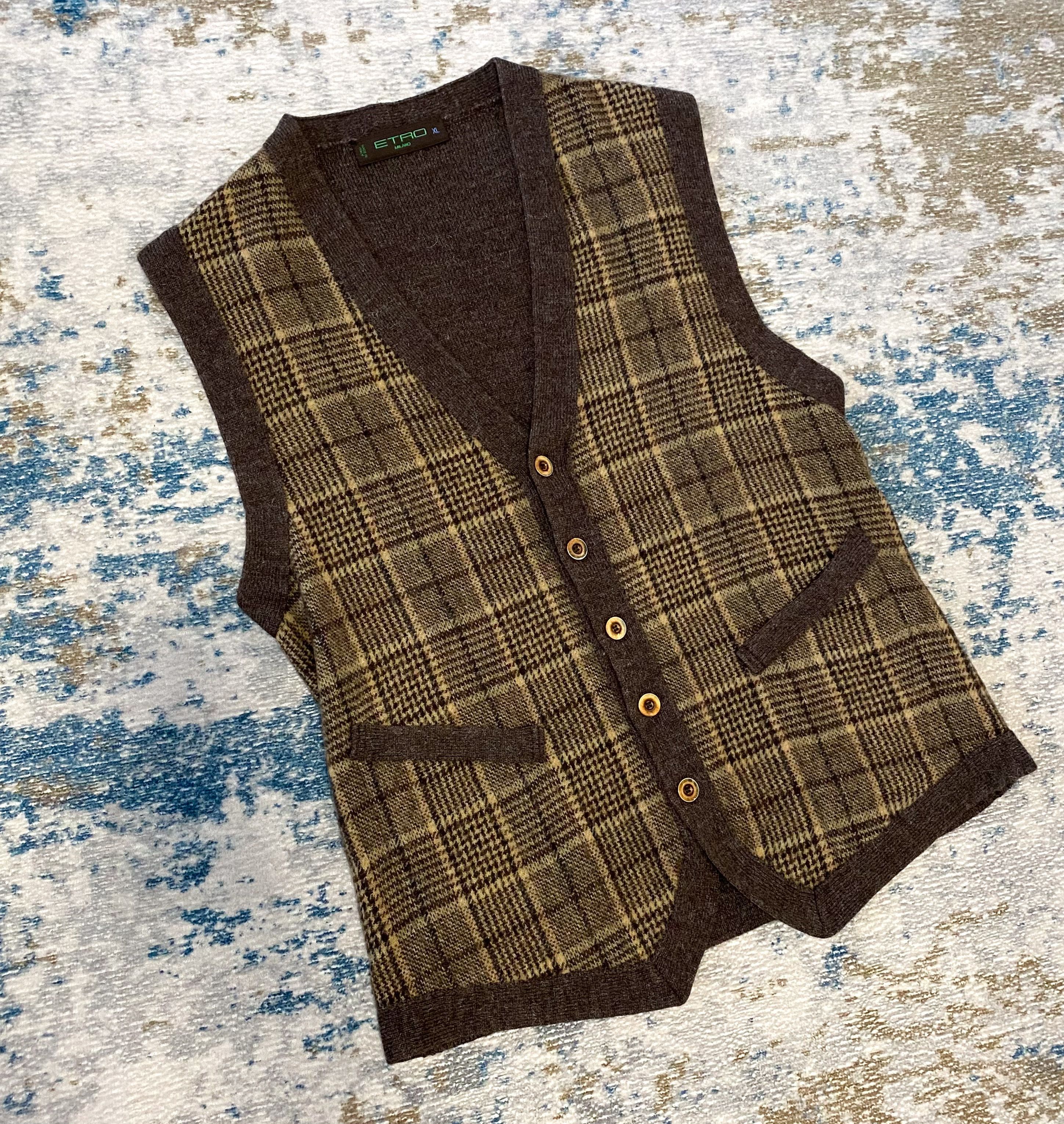 Etro Etro Milano Virgin Wool & Alpaca Vest with Checkered Pattern Size L / US 10 / IT 46 - 2 Thumbnail