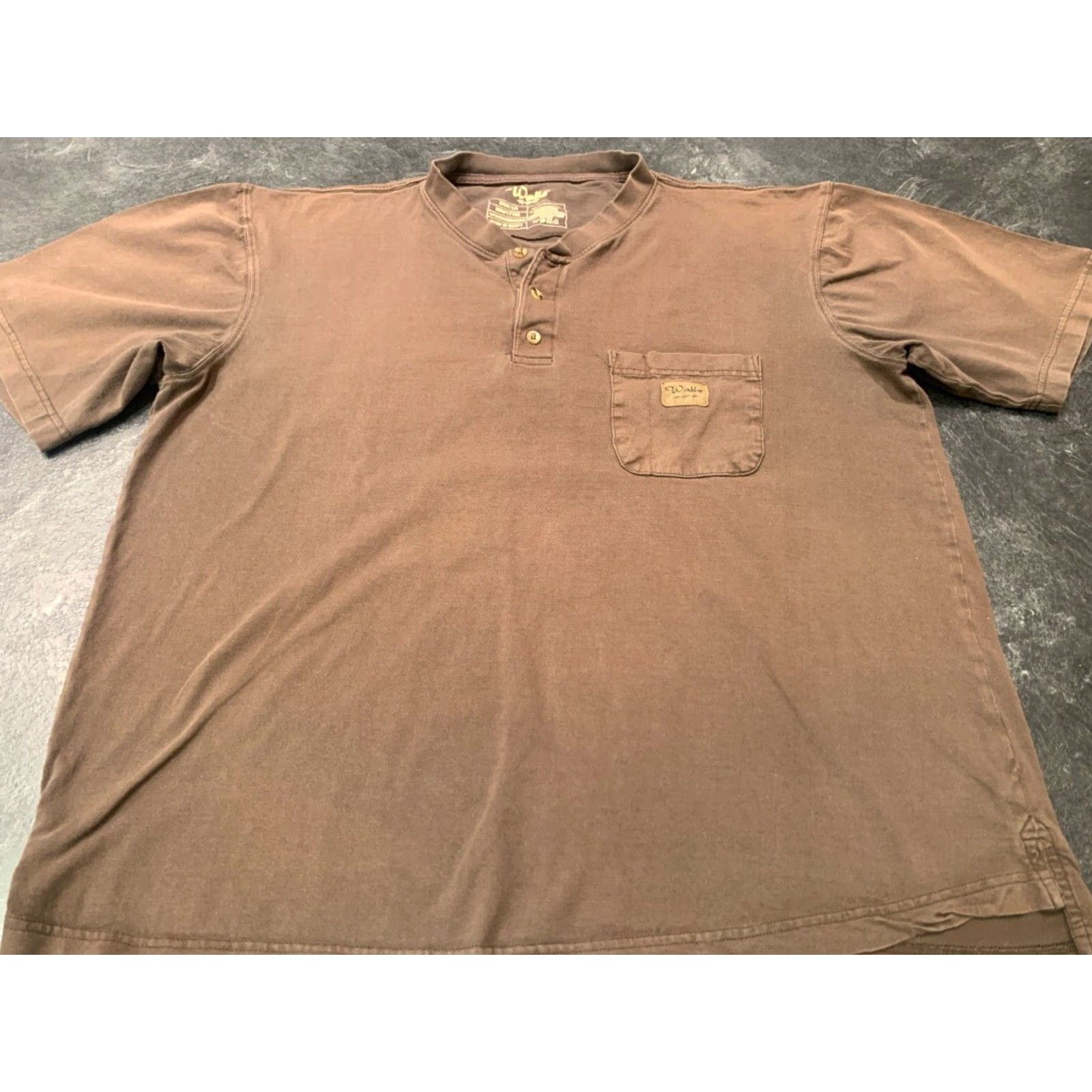 Walls VINTAGE Walls Men's Henley Shirt Large Brown Cotton Pocket Workwear Size US L / EU 52-54 / 3 - 2 Thumbnail