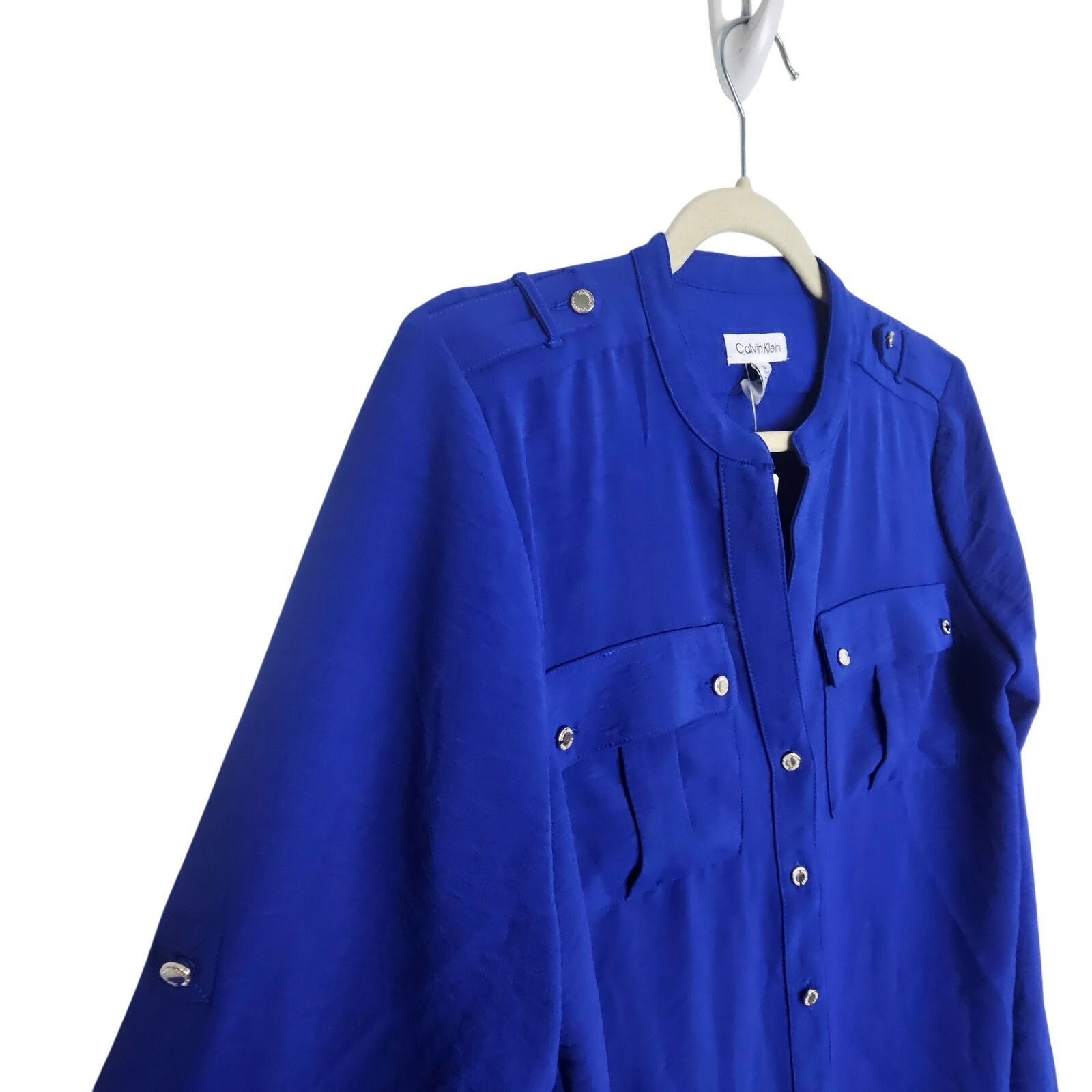 Calvin Klein Calvin Klein Womens Cobalt Blue Button Front Blouse S Career Size S / US 4 / IT 40 - 5 Thumbnail