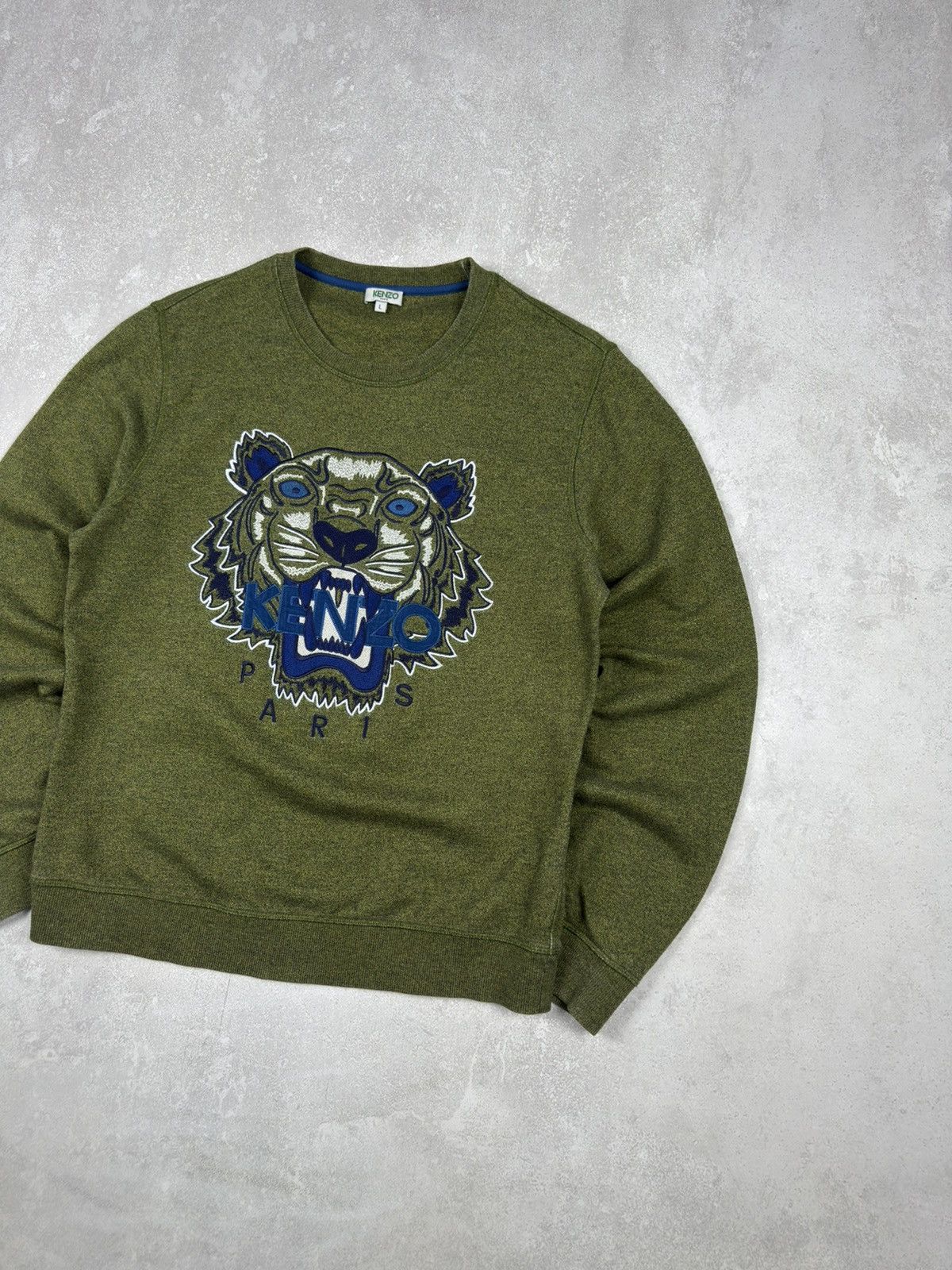 Kenzo Vintage Kenzo Tiger Big Logo Sweatshirt Green Khaki Jumper Size US L / EU 52-54 / 3 - 3 Thumbnail