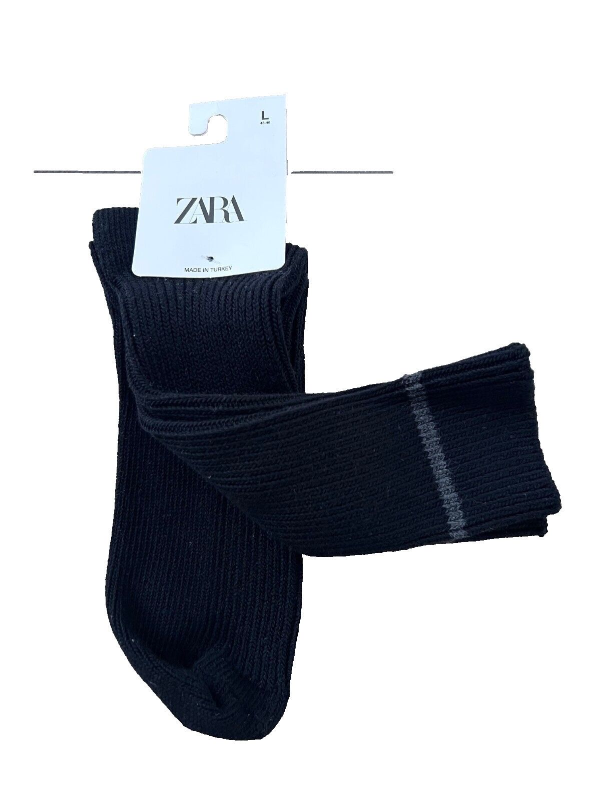 Zara Zara Rib Socks Black with Grey Stripe ( L ) Size ONE SIZE - 1 Thumbnail