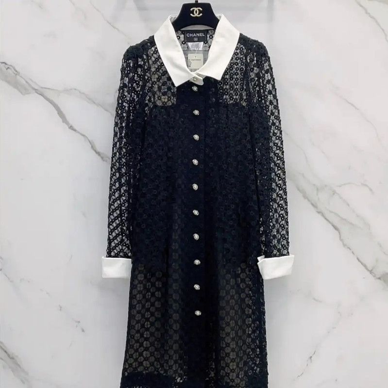Chanel Chanel Black Cotton Long Sleeve Dress 0089 Size S / US 4 / IT 40 - 1 Thumbnail