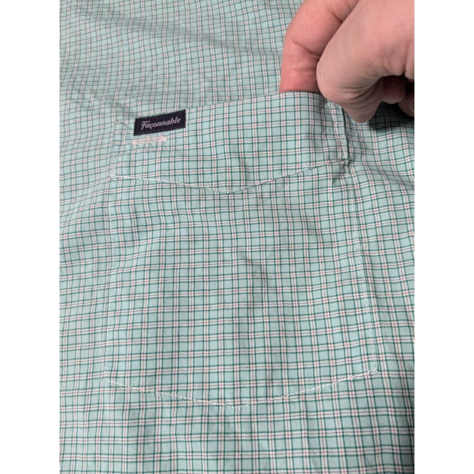 Faconnable FACONNABLE CLASSIQUE Men XL Green Cotton Mini Plaid Check Button-Up Shirt Size US XL / EU 56 / 4 - 7 Thumbnail