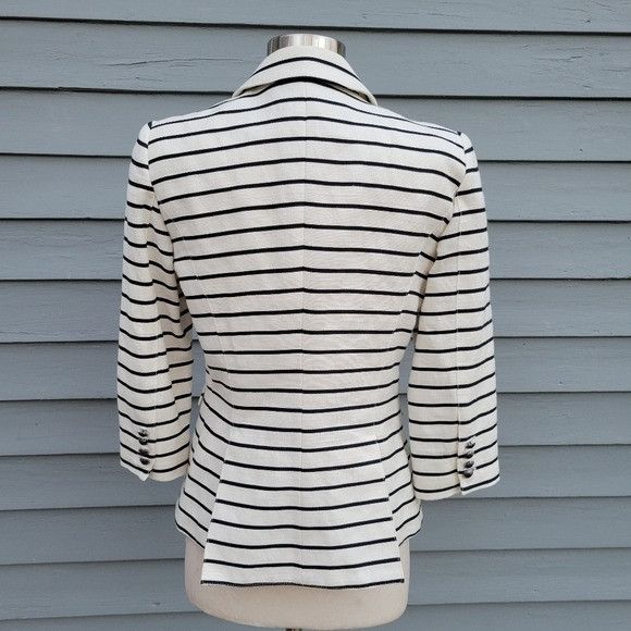 SMYTHE Smythe Linen White Black Striped Natural Fiber Preppy Nautic Size M / US 6-8 / IT 42-44 - 3 Thumbnail