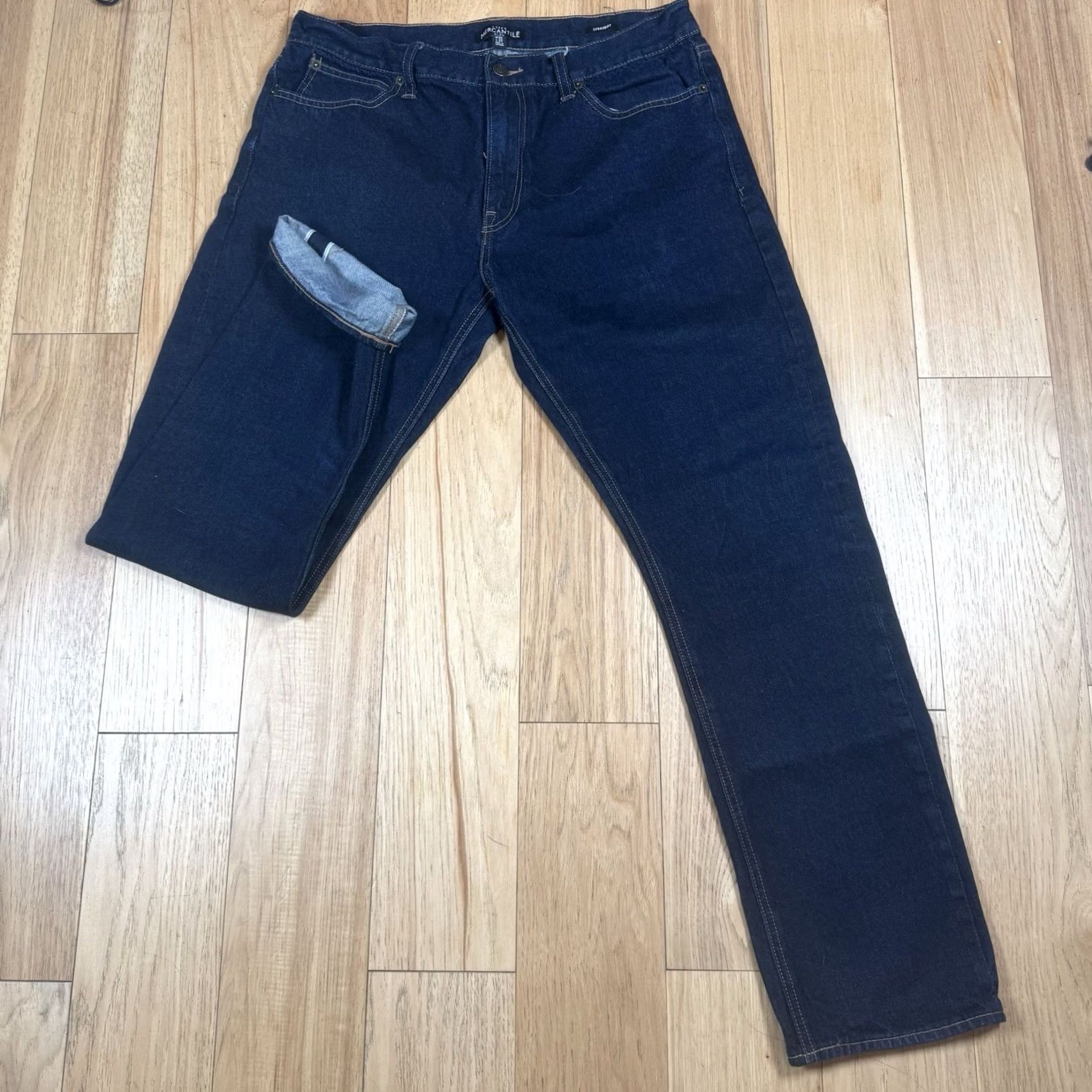 Denime J Crew Mercantile Jeans Mens 32x30 Dark Wash Medium Blue Straight Denim Pants, 34x32 Tag, Regular Size Size US 32 / EU 48 - 3 Thumbnail