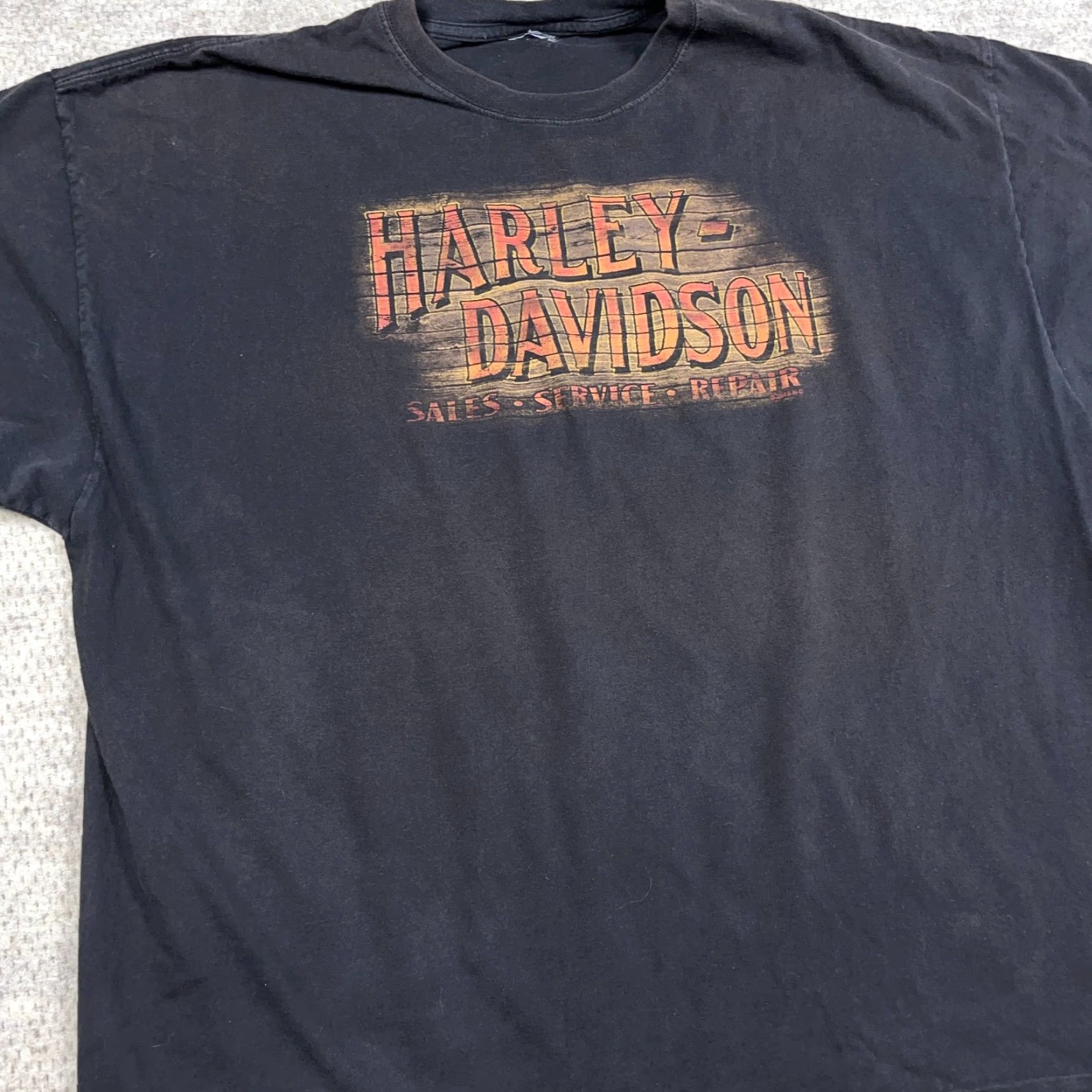 Harley Davidson VINTAGE Harley-Davidson Shirt Men 3XL Black Sun Faded Grunge Spell Out Worn Logo Graphic Print T-Shirt Size US XXL / EU 58 / 5 - 4 Thumbnail