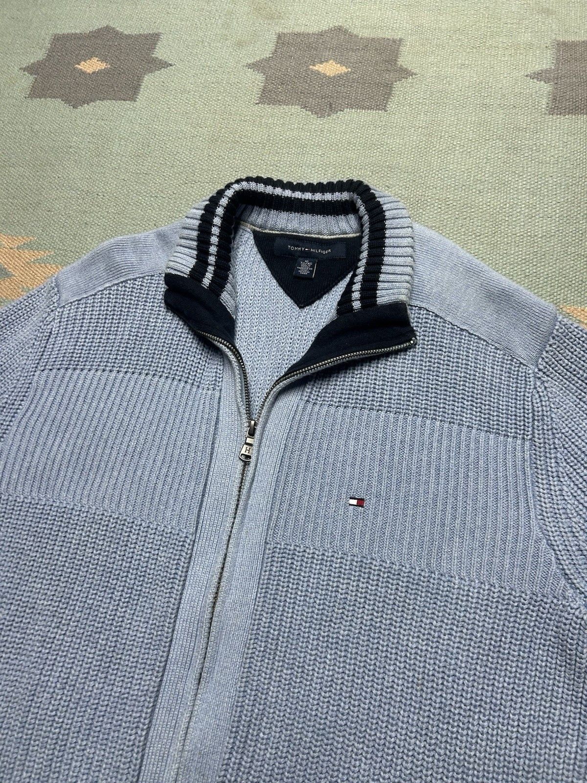 Vintage Tommy Hilfiger cotton knit sweater jacket thick zip blue XL Size US XL / EU 56 / 4 - 5 Thumbnail