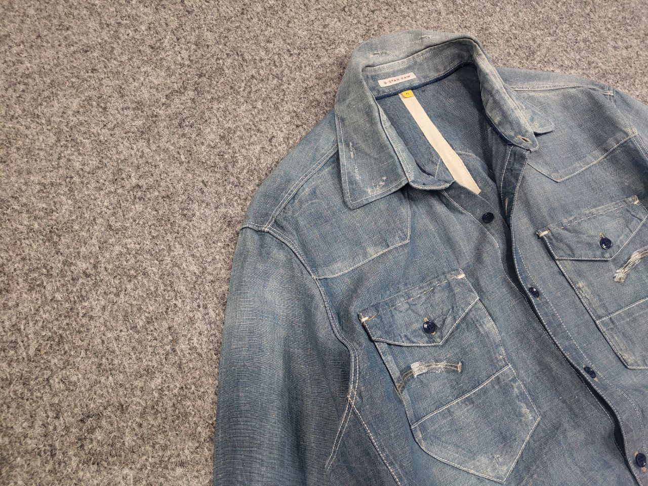 G-Star G Star Raw Essentials Tacoma Linen Blend Distressed Shirt Size US L / EU 52-54 / 3 - 7 Thumbnail